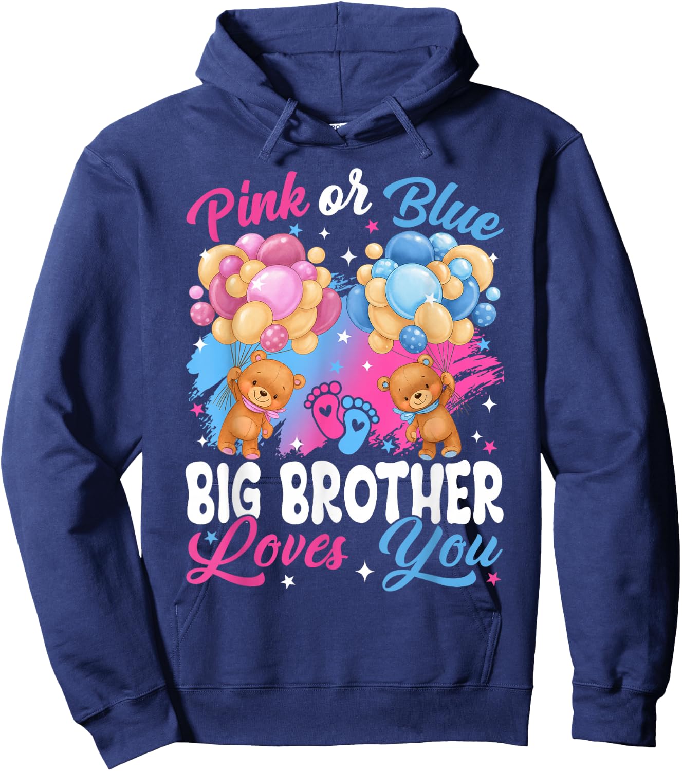 Bears Pink Or Blue Big Brother Loves You Gender Reveal Hoodie - Hoodie | Navy