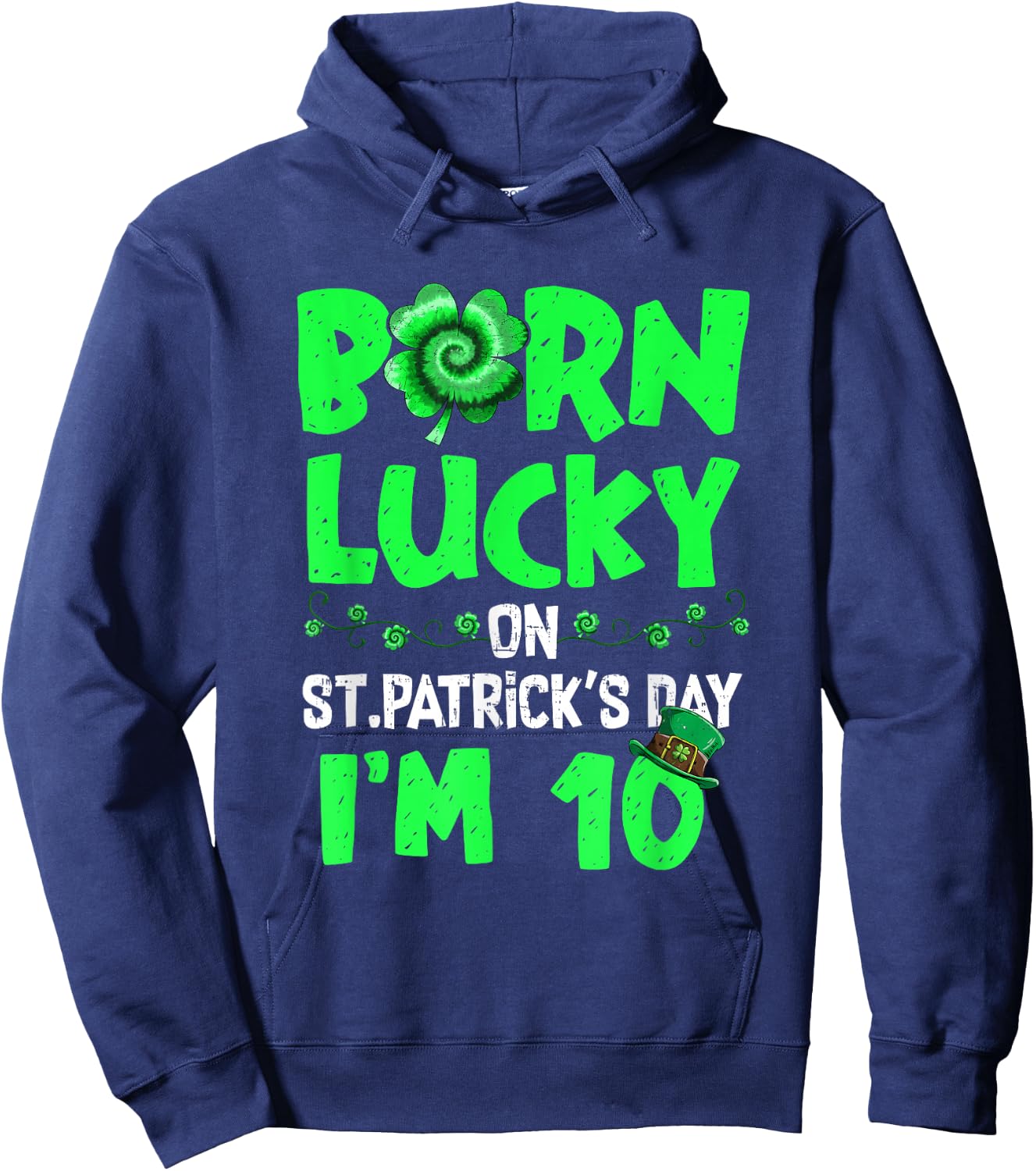 St Patricks Day 10th Birthday Boy Girl 10 Years Old Boys Hoodie - Hoodie | Navy