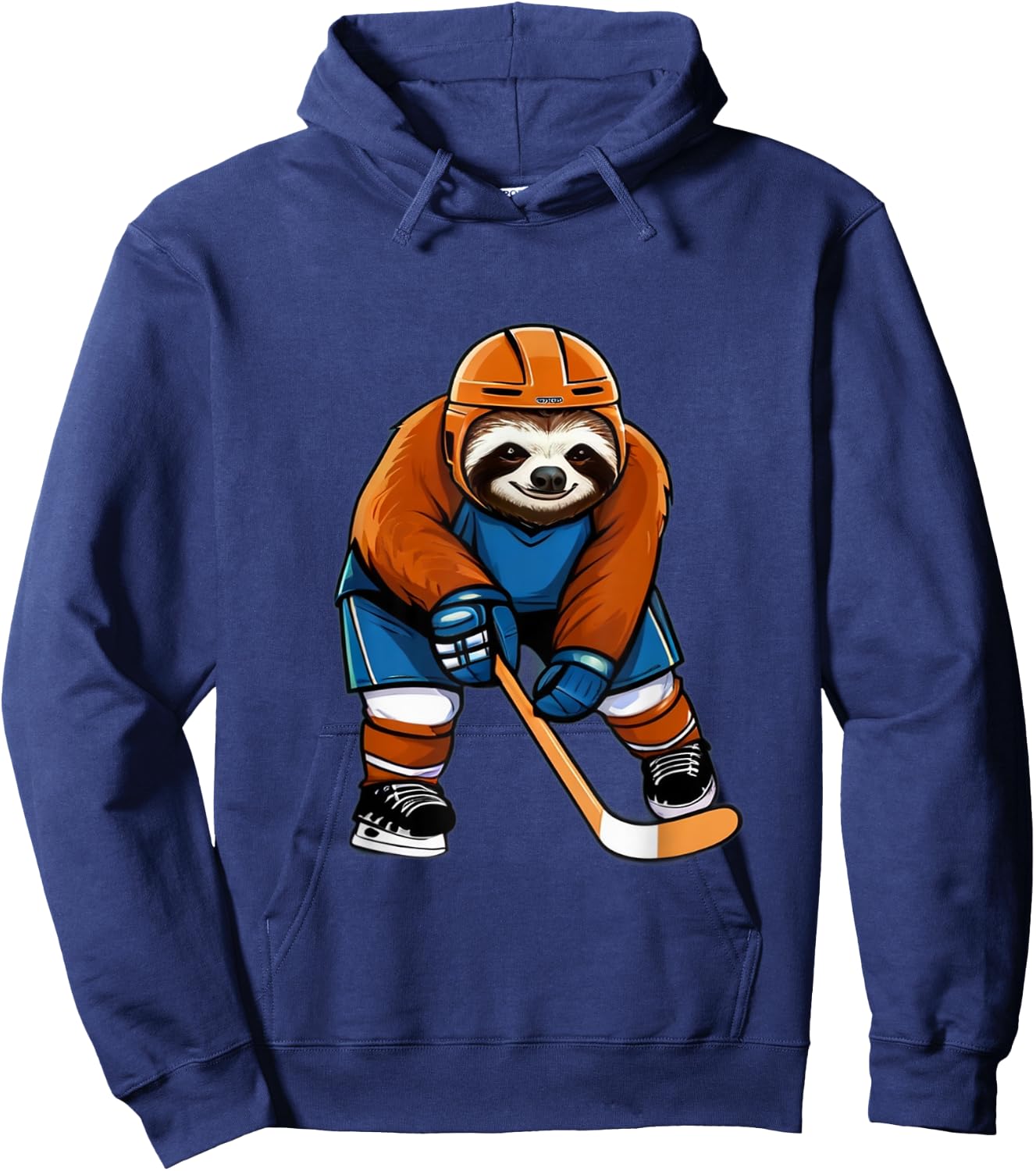 Sloth Playing Hockey Funny Sloth Hockey Player With Stick Hoodie - Hoodie | Navy