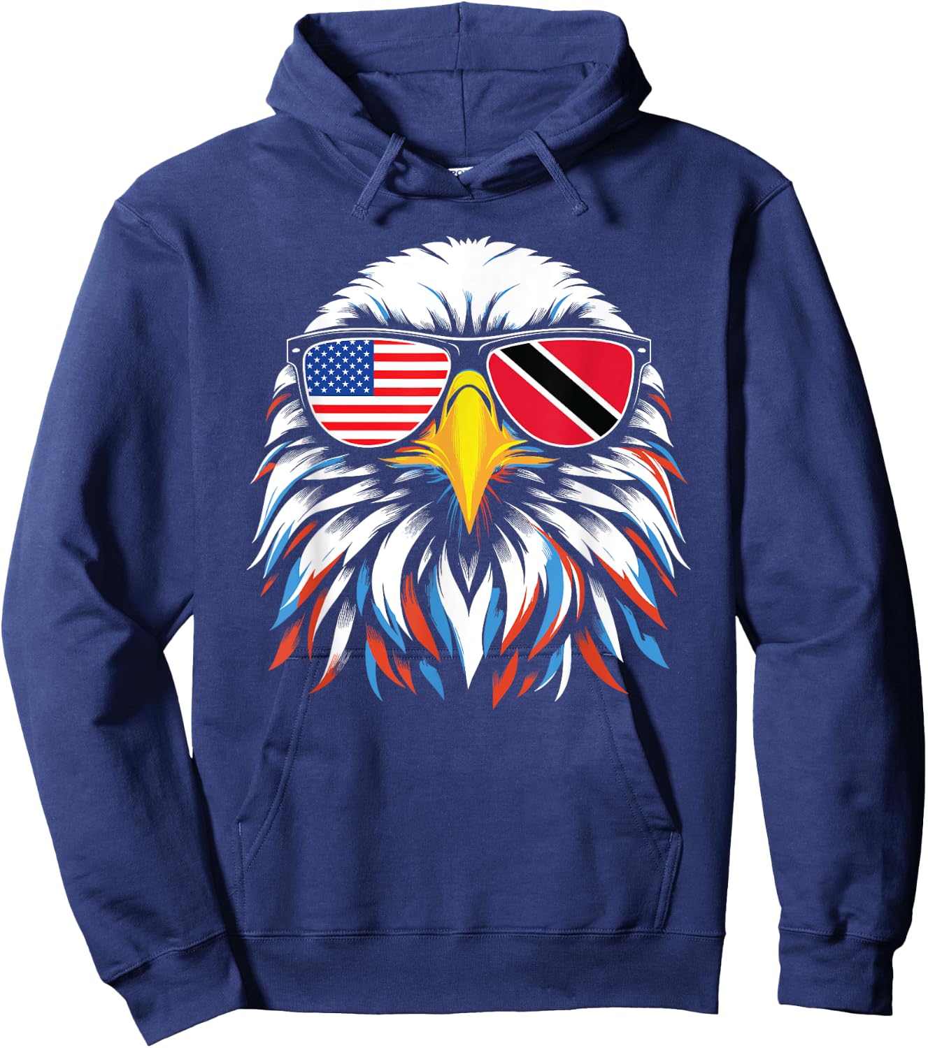 Half Trinidad and Tobago Half USA Flag Patriotic Eagle Hoodie - Hoodie | Navy