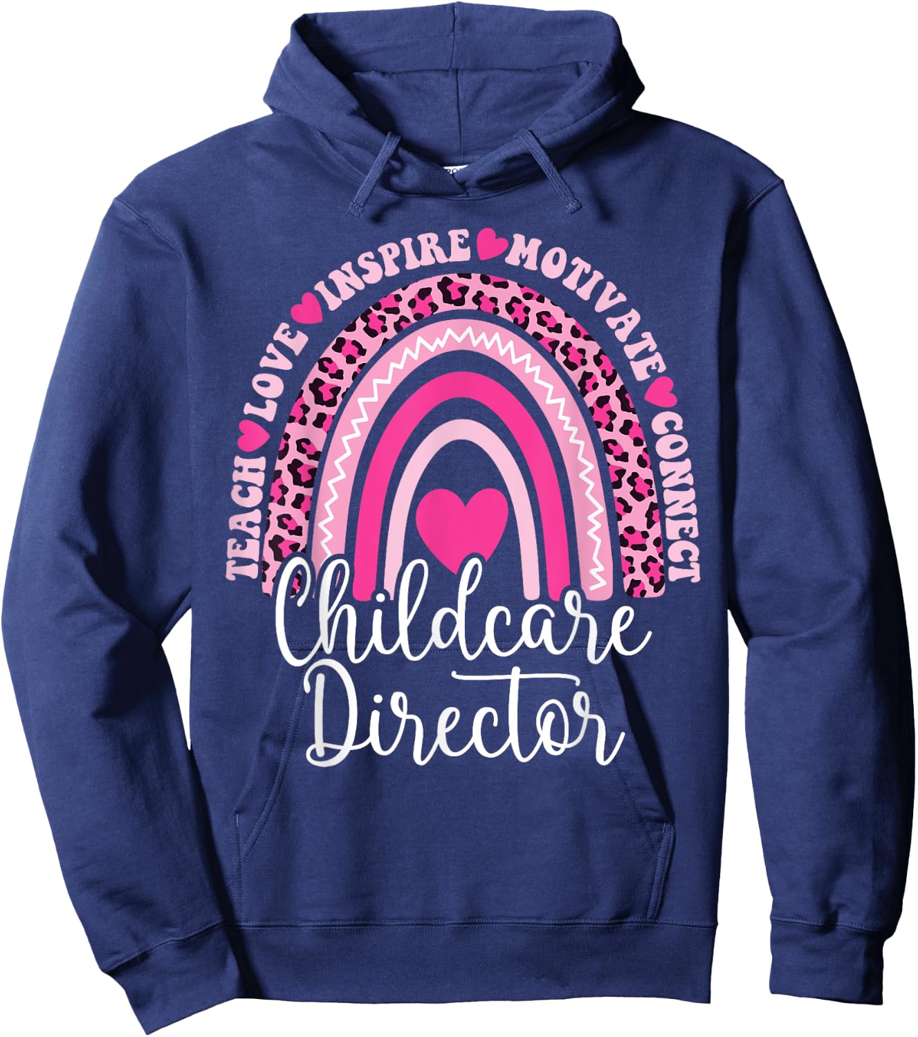 Childcare Director Rainbow Leopard Print Daycare Provider Hoodie - Hoodie | Navy