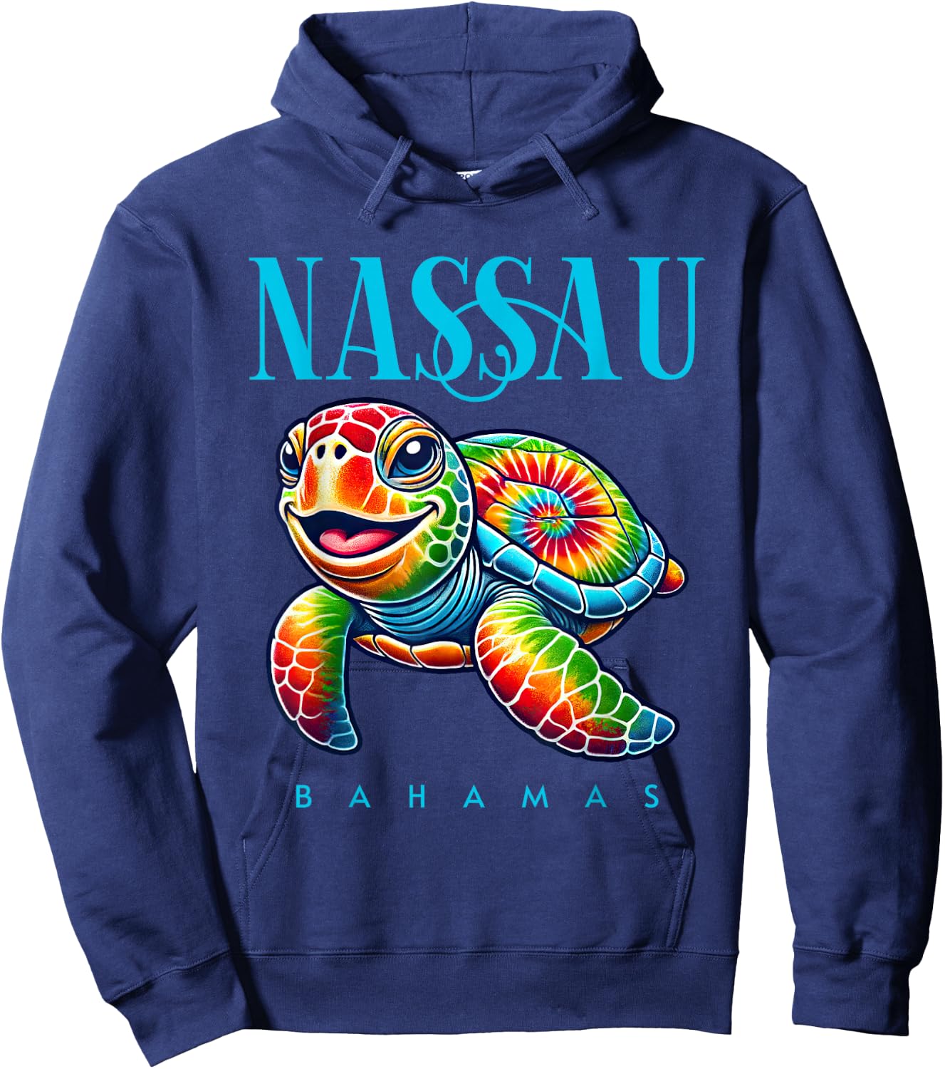 Nassau Bahamas Smiling Tie Dye Sea Turtle Hoodie - Hoodie | Navy