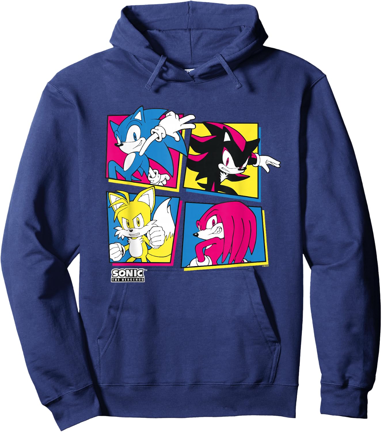 Sonic The Hedgehog Sonic Shadow Tails Knuckles Retro Panels Hoodie - Hoodie | Navy