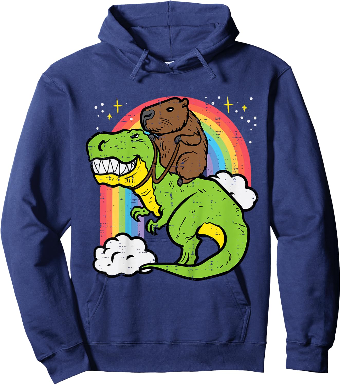 Kids Capybara Riding Trex Dino Cute Capy Rodent Toddler Boys Kids Hoodie - Hoodie | Navy