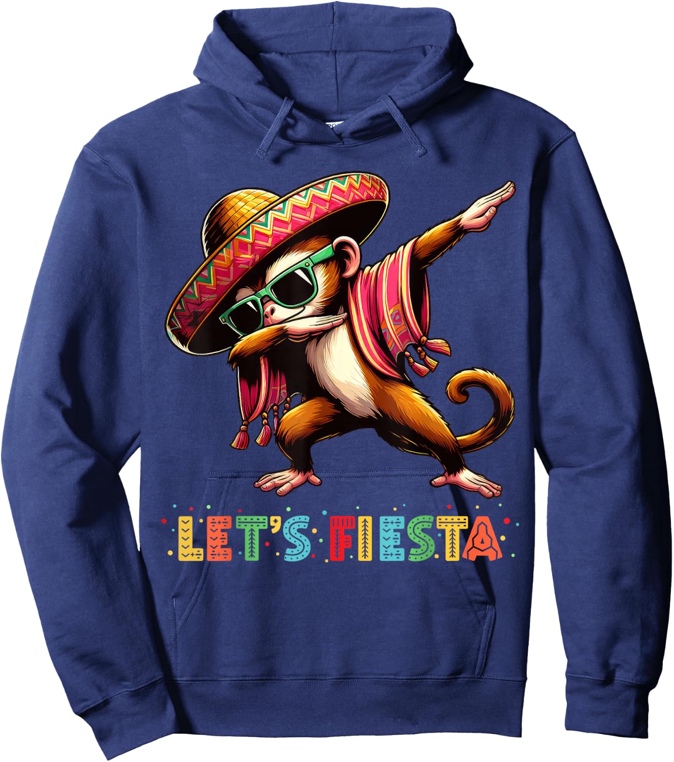 Let's Fiesta Dabbing Monkey Sombrero Poncho Cinco De Mayo Hoodie - Hoodie | Navy