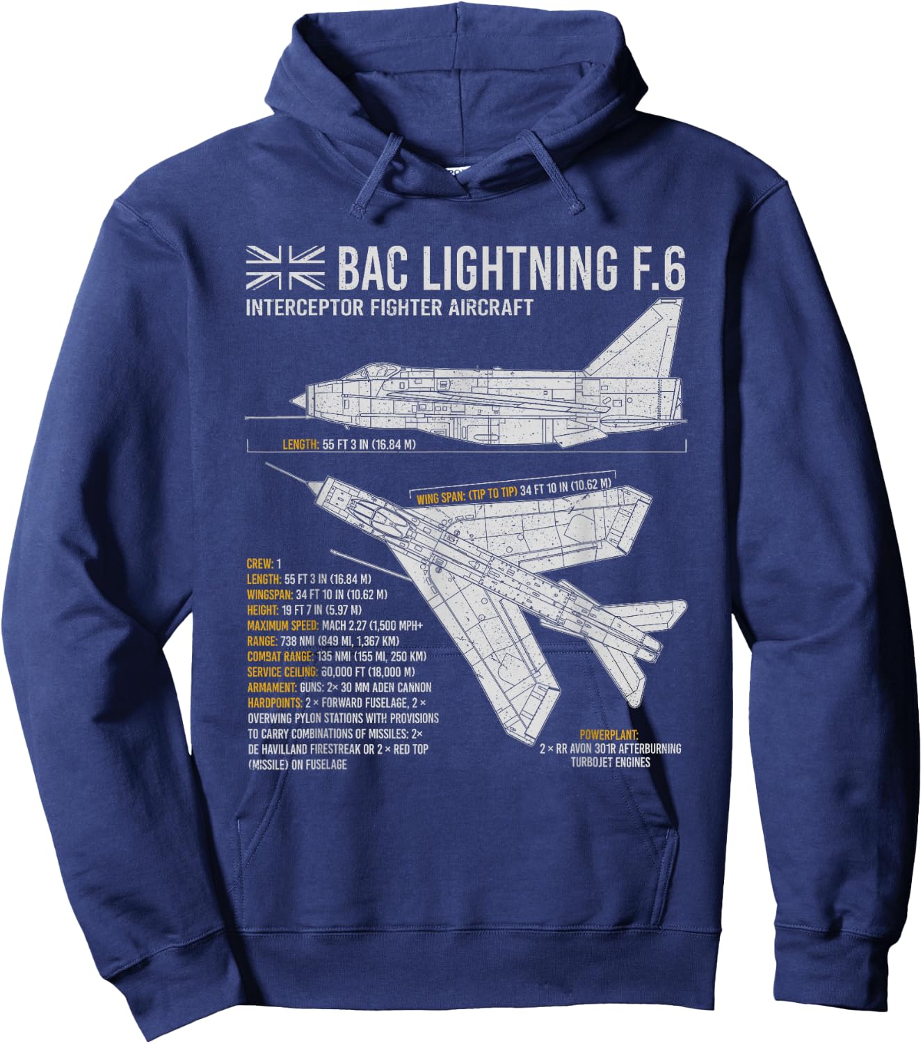 Lightning Aircraft Airplane Plane Blueprint Jet RAF BAC Hoodie - Hoodie | Navy