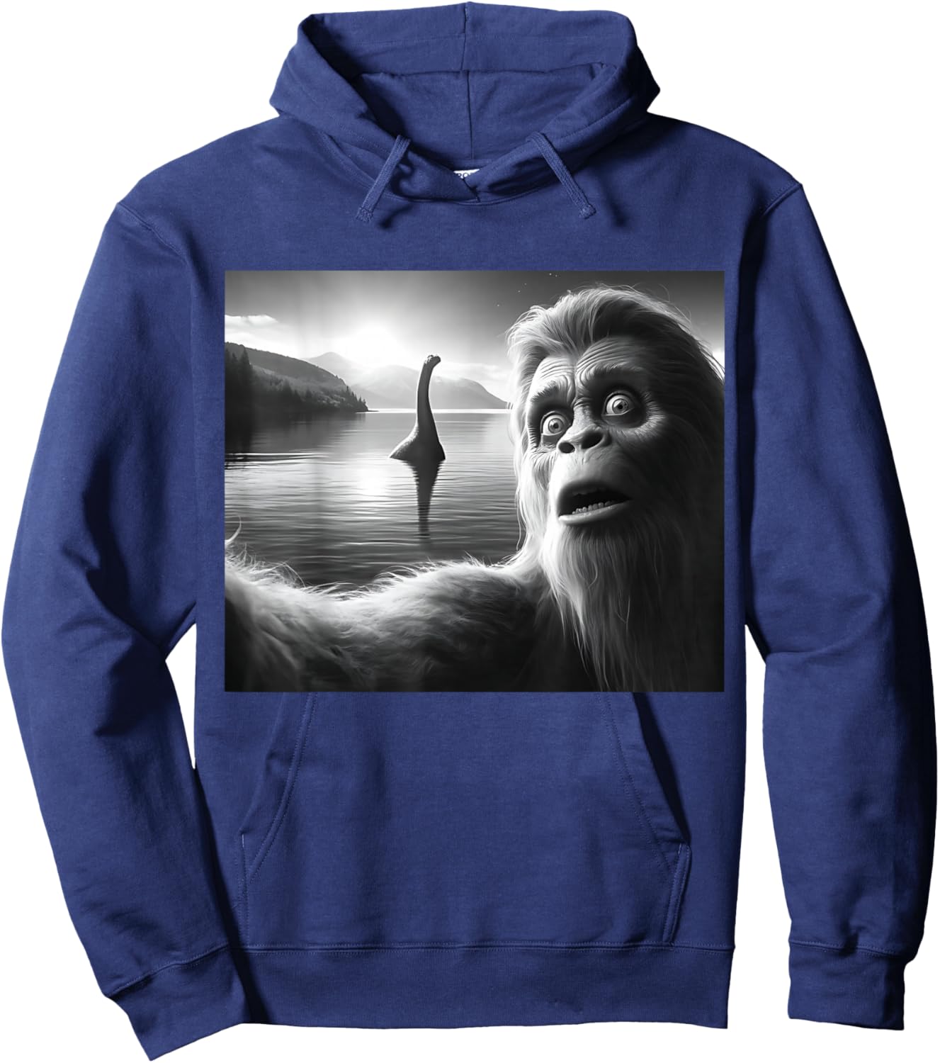Funny Surprised Squatch Selfie with Loch Ness Monster Nessie Hoodie - Hoodie | Navy