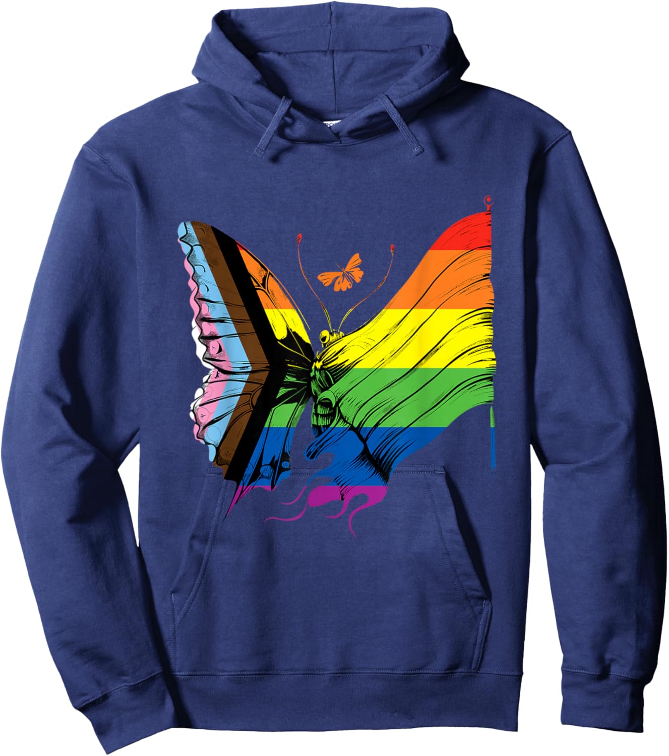 Butterfly Progress Pride Flag LGBTQ Progressive Pride Flag Hoodie - Hoodie | Navy