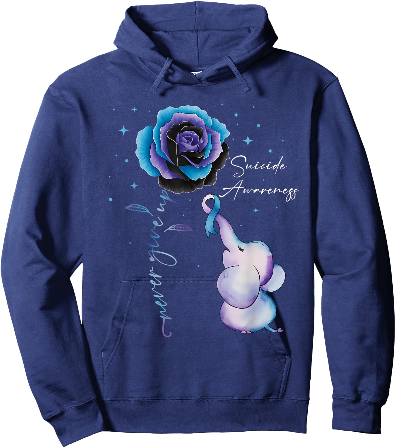 Suicide Prevention Awareness Elephant Sunflower Teal Purple Hoodie - Hoodie | Navy