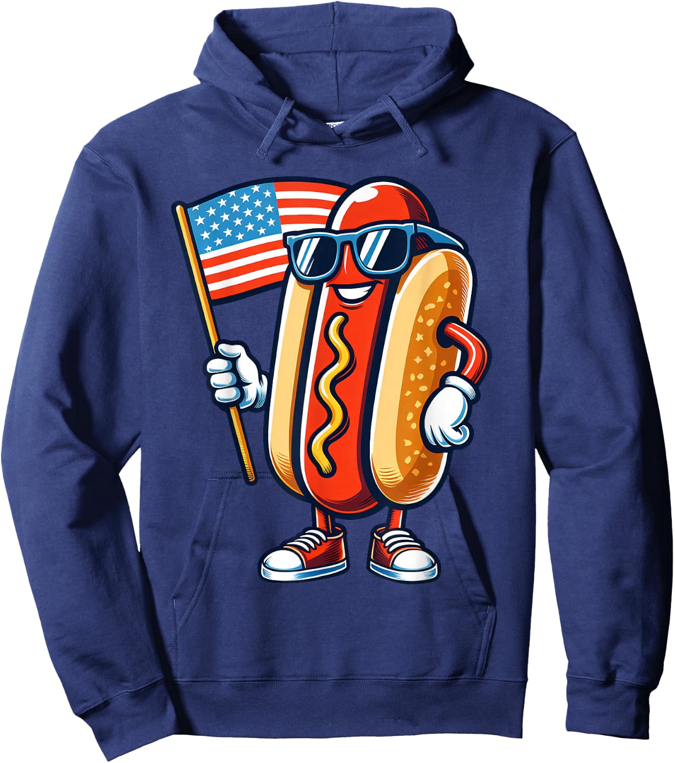 Hotdog With USA Flag 4th of July Funny For Boys Girls Kids Hoodie - Hoodie | Navy