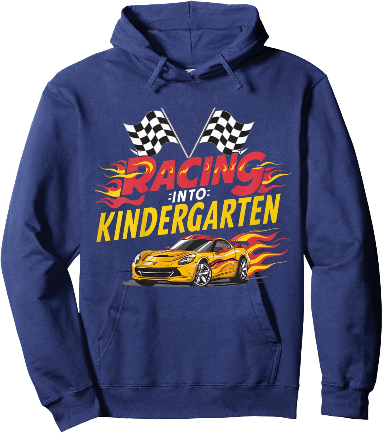 Kids Hello First Day of Kindergarten Racing Car Back to School Hoodie - Hoodie | Navy