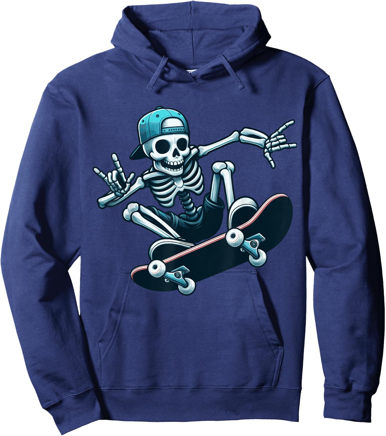 Skeleton Skater Trick Skateboard Skull Action Boney Cool Art Hoodie - Hoodie | Navy