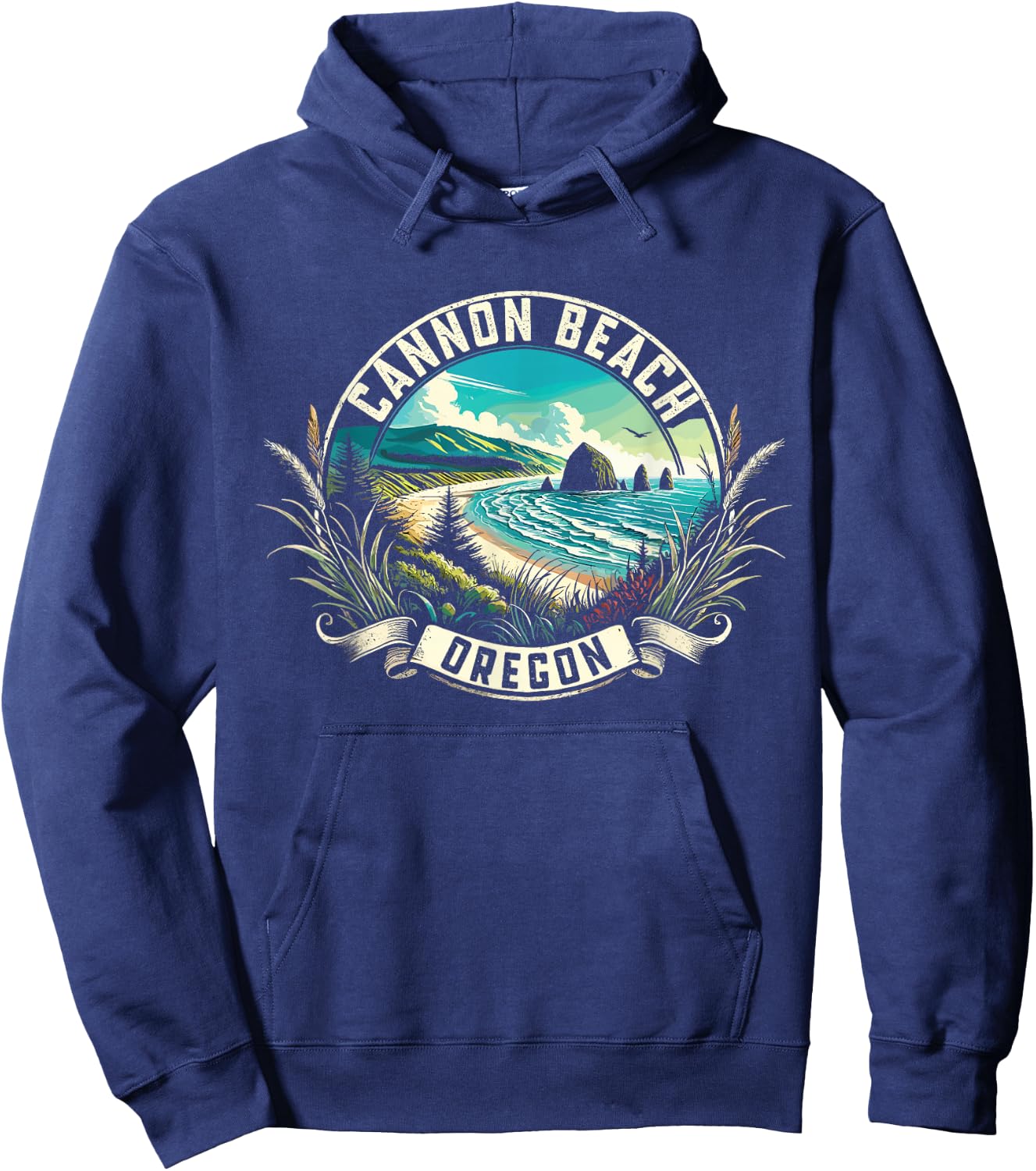Cannon Beach Watercolor, Cannon Beach Oregon, Cannon Beach Hoodie - Hoodie | Navy