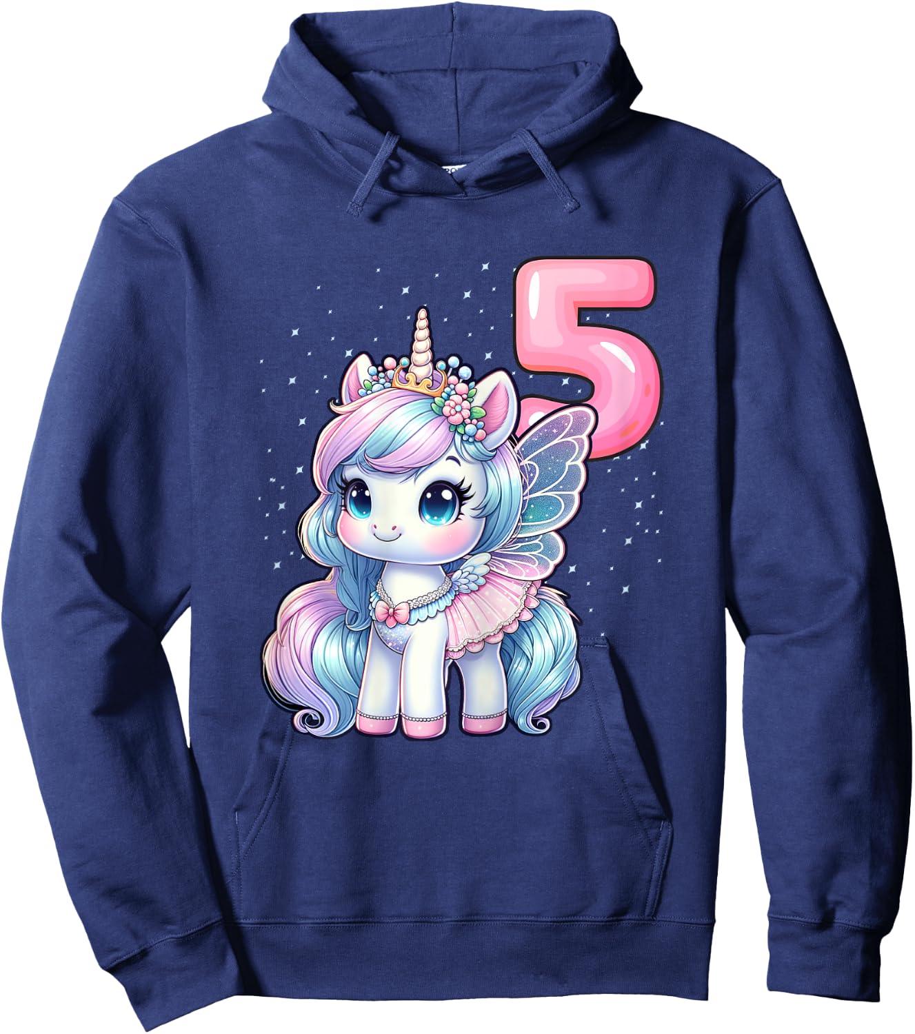 Unicorn Fairy 5th Birthday 5 Year Old Party Girls Outfit Hoodie - Hoodie | Navy