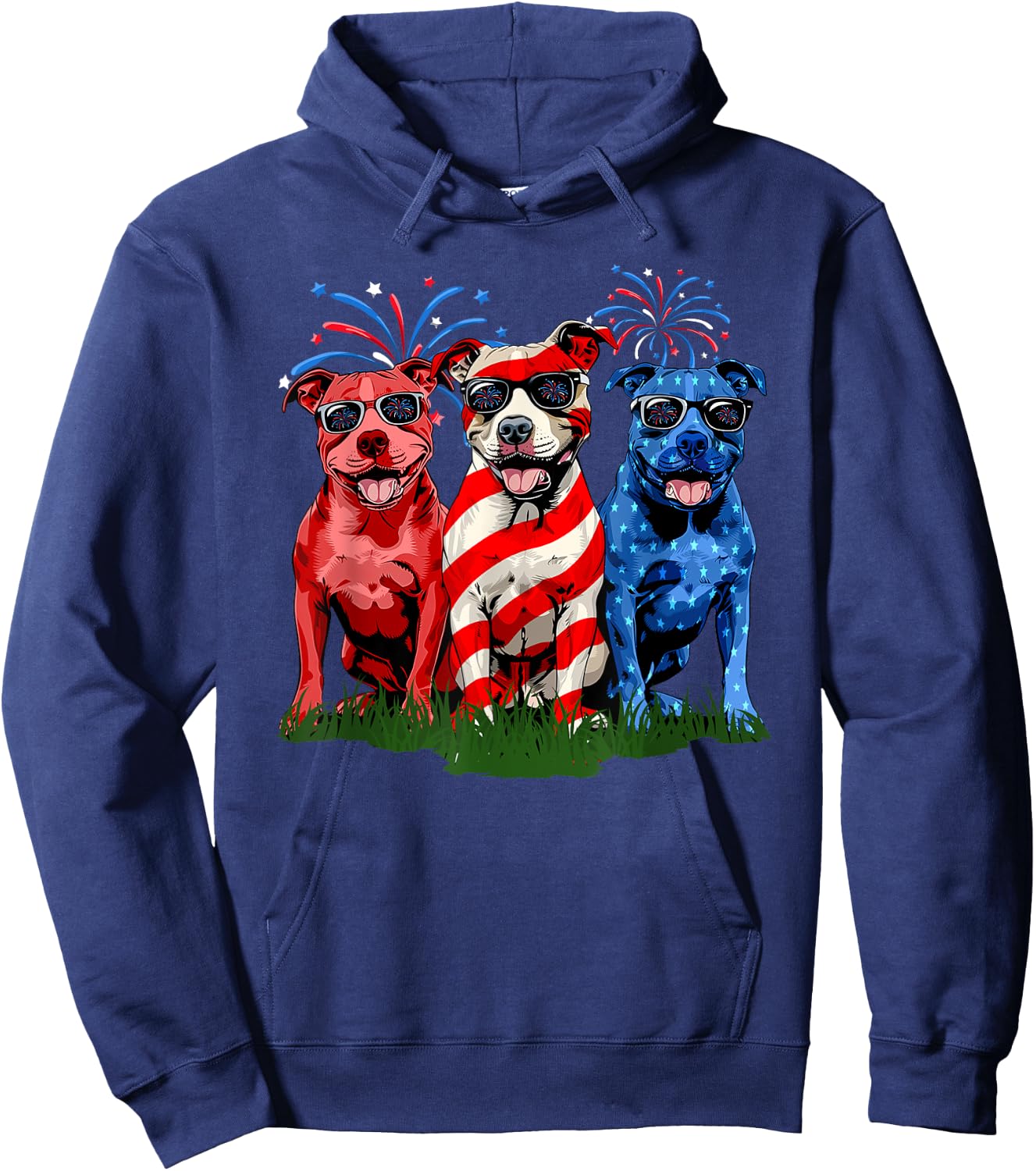 4th Of July Pitbull Patriotic American Flag Red White Blue Kids Men Hoodie - Hoodie | Navy