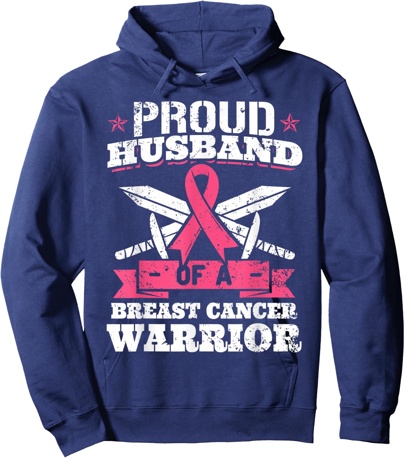 Proud Husband Of Breast Cancer Warrior Pink Awareness Ribbon Hoodie - Hoodie | Navy
