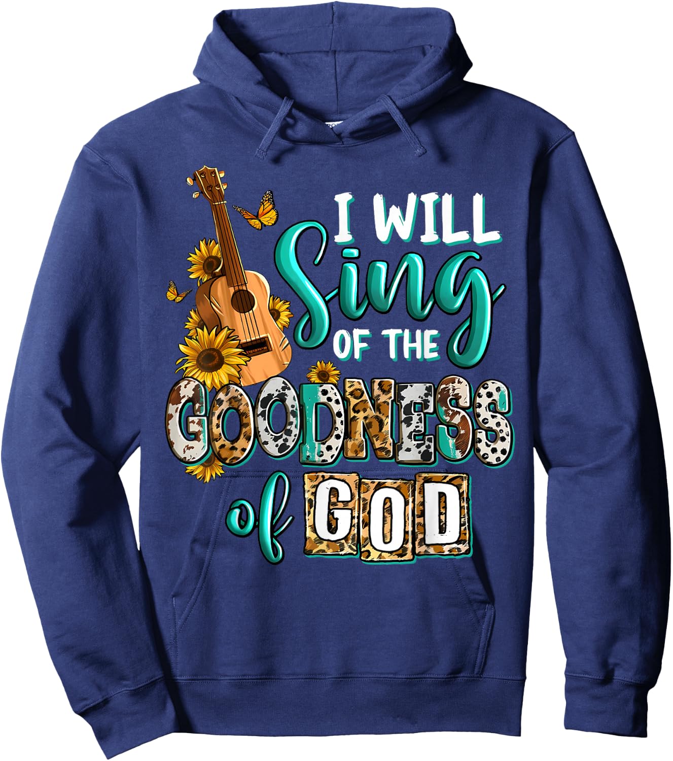 Christian Floral Guitar I Will Sing Of The Goodness Of God Hoodie - Hoodie | Navy