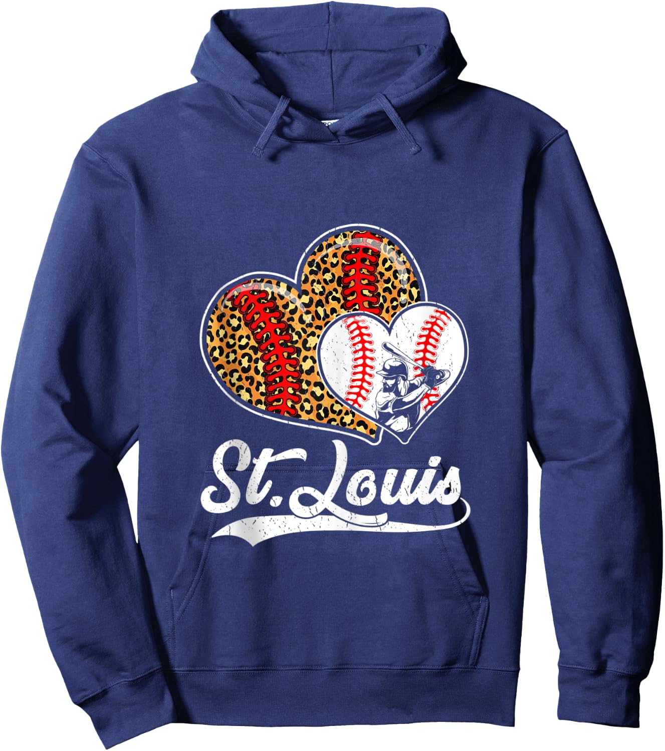 Vintage St Louis Baseball Leopard Hearts Baseball Lover Hoodie - Hoodie | Navy