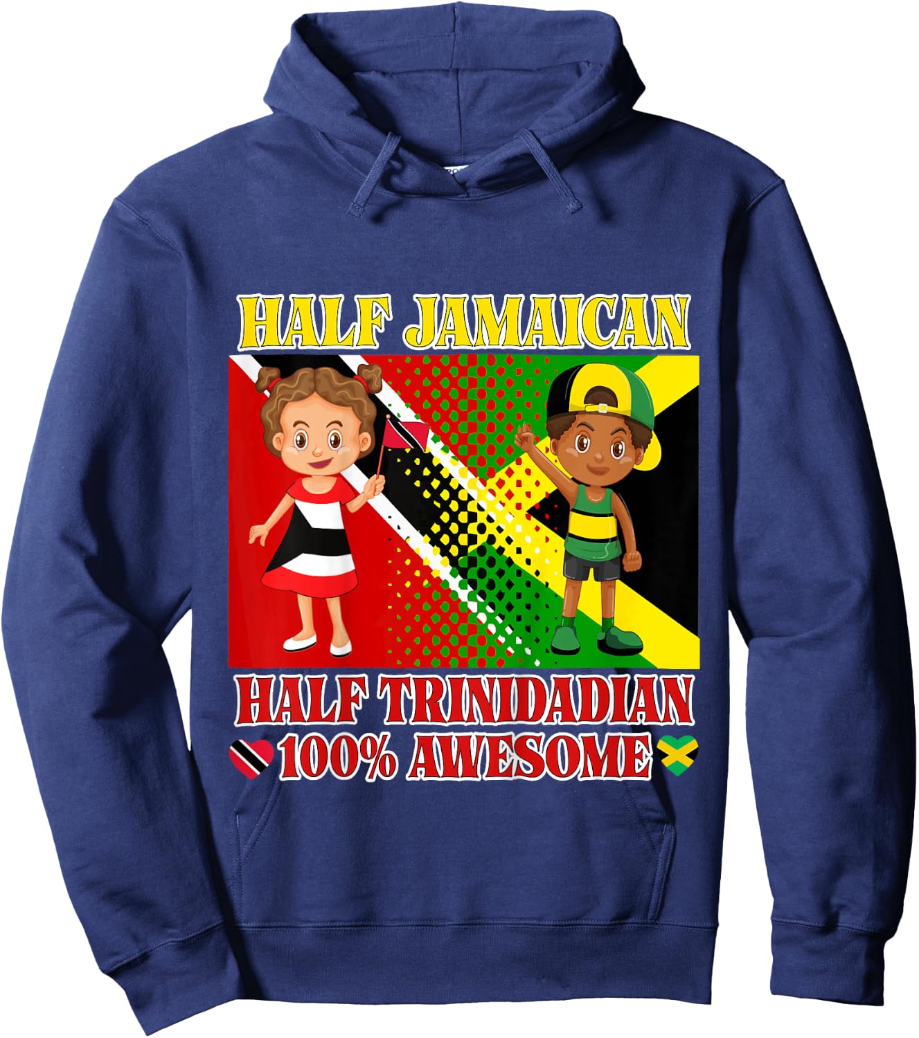 Half Trini Half Jamaican Toddler Trinidad Flag Root Girl Boy Hoodie - Hoodie | Navy