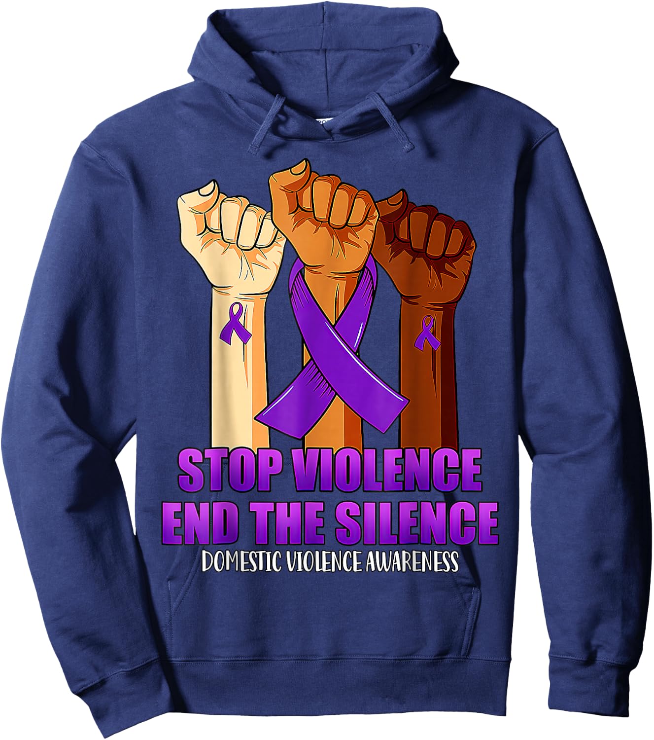 Domestic Violence Awareness Hand Stop Violence End Silence Hoodie - Hoodie | Navy