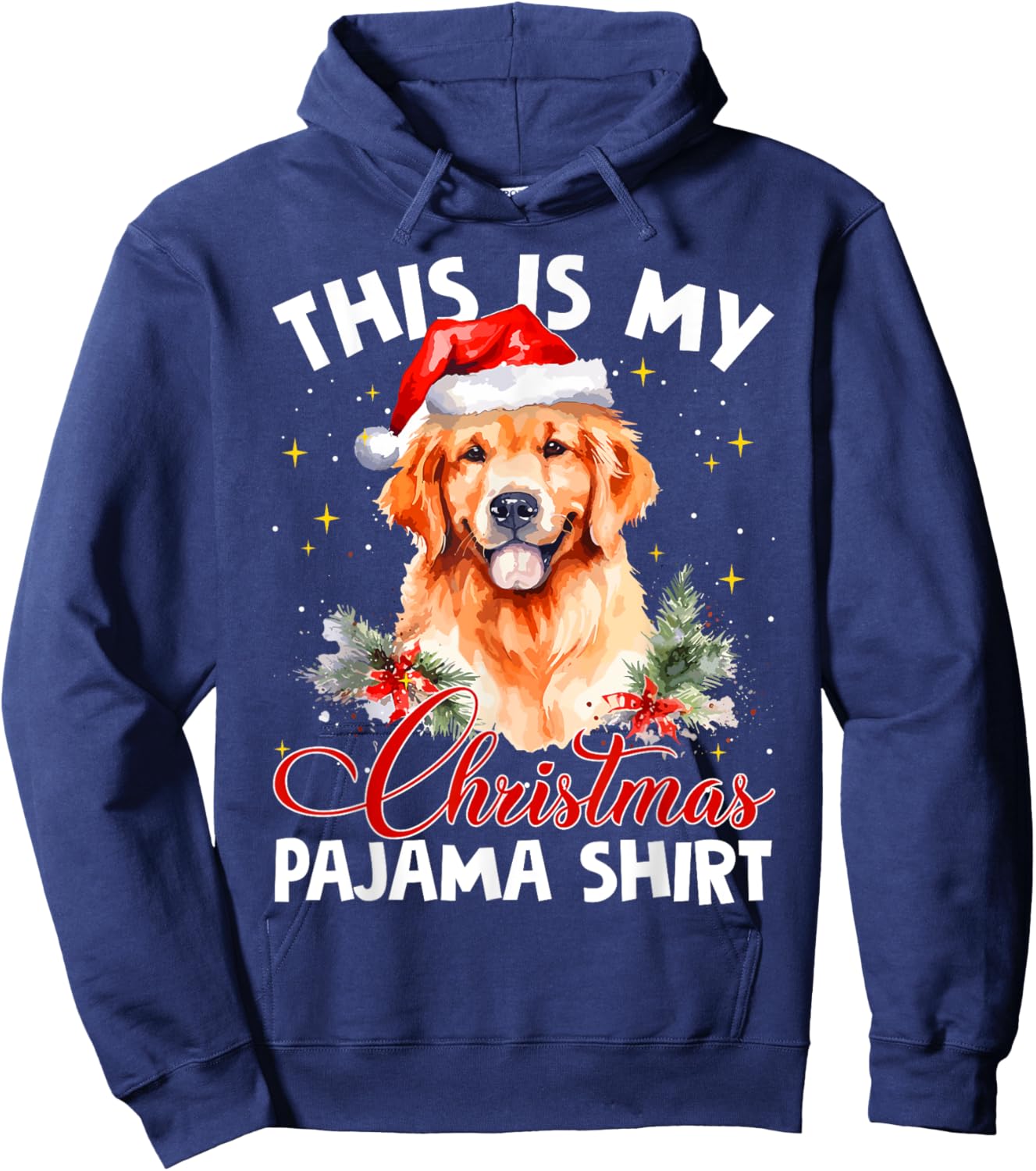Golden Retriever Christmas Pajama Santa Hat Dog Lover Funny Women Hoodie - Hoodie | Navy