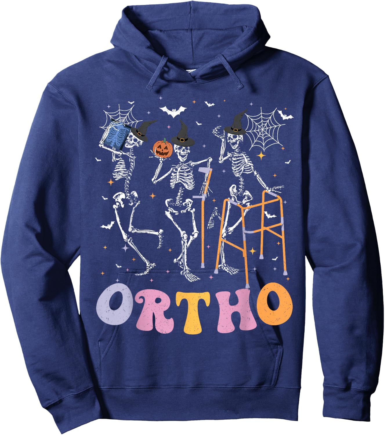 Ortho Squad Halloween Pumpkin Dancing Orthopedic Skeletons Hoodie - Hoodie | Navy