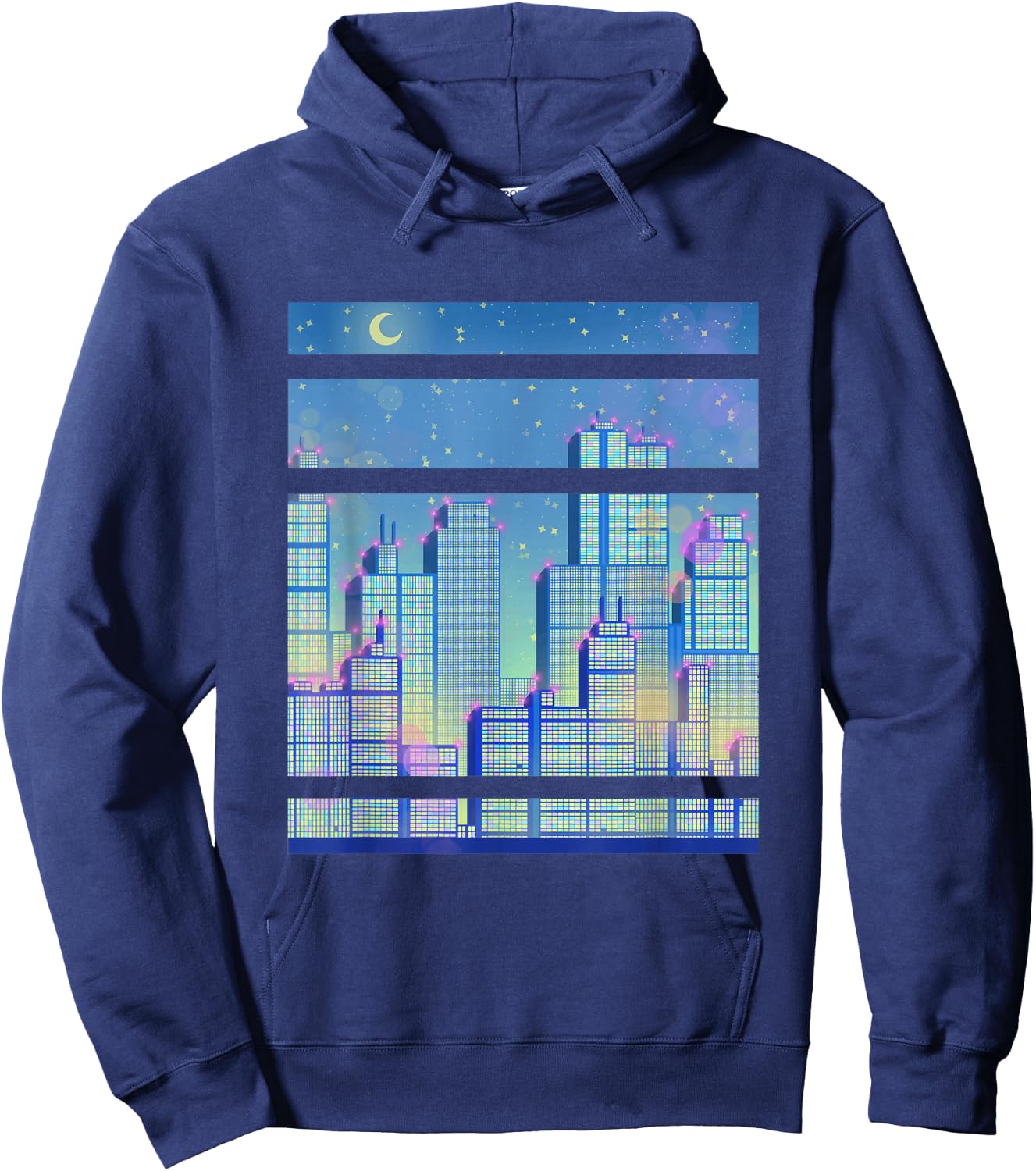 Skyline of a City blue Synthwave Hoodie - Hoodie | Navy
