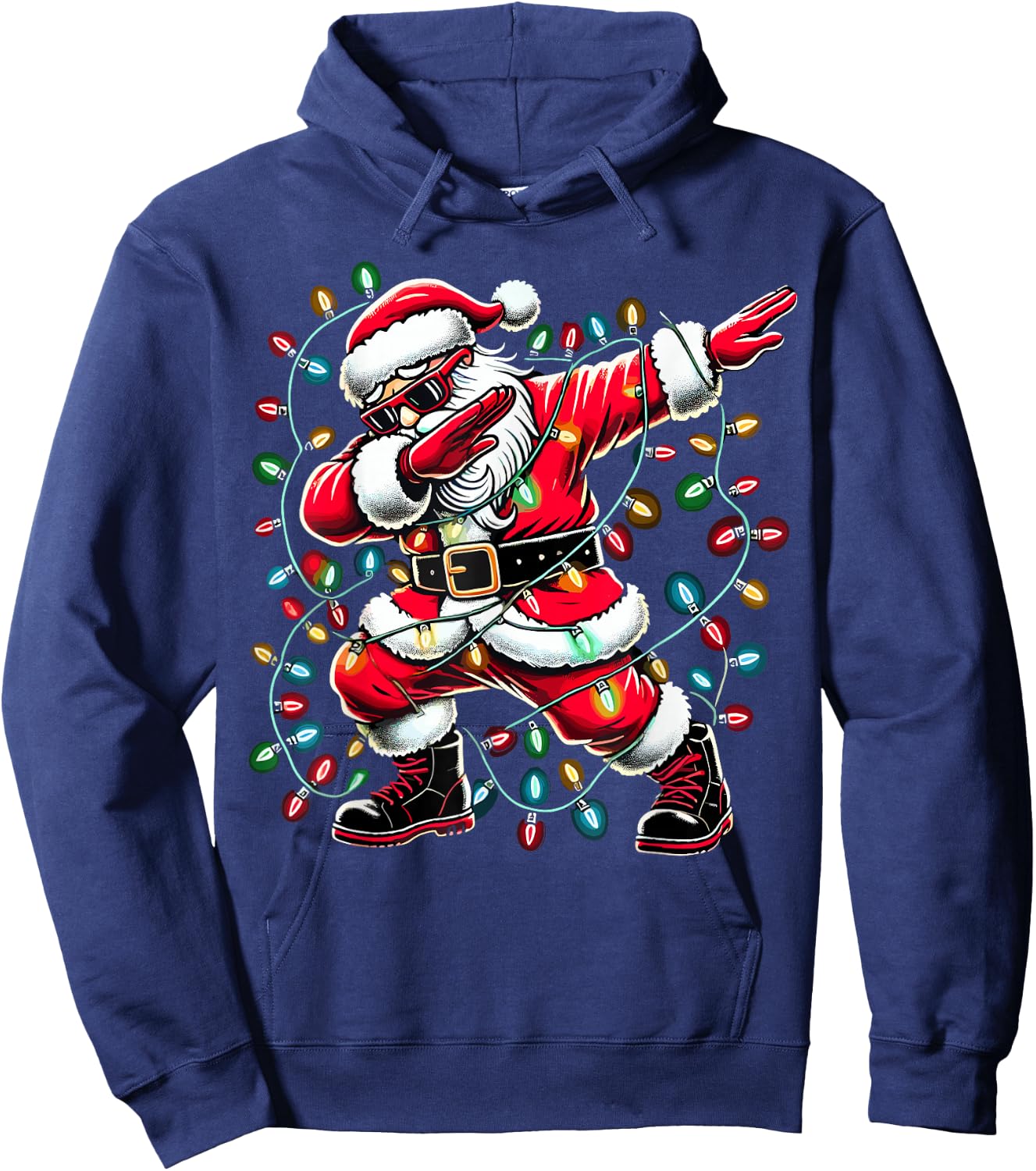Christmas Santa Boy Dabbing Xmas Lights Christmas Hoodie - Hoodie | Navy