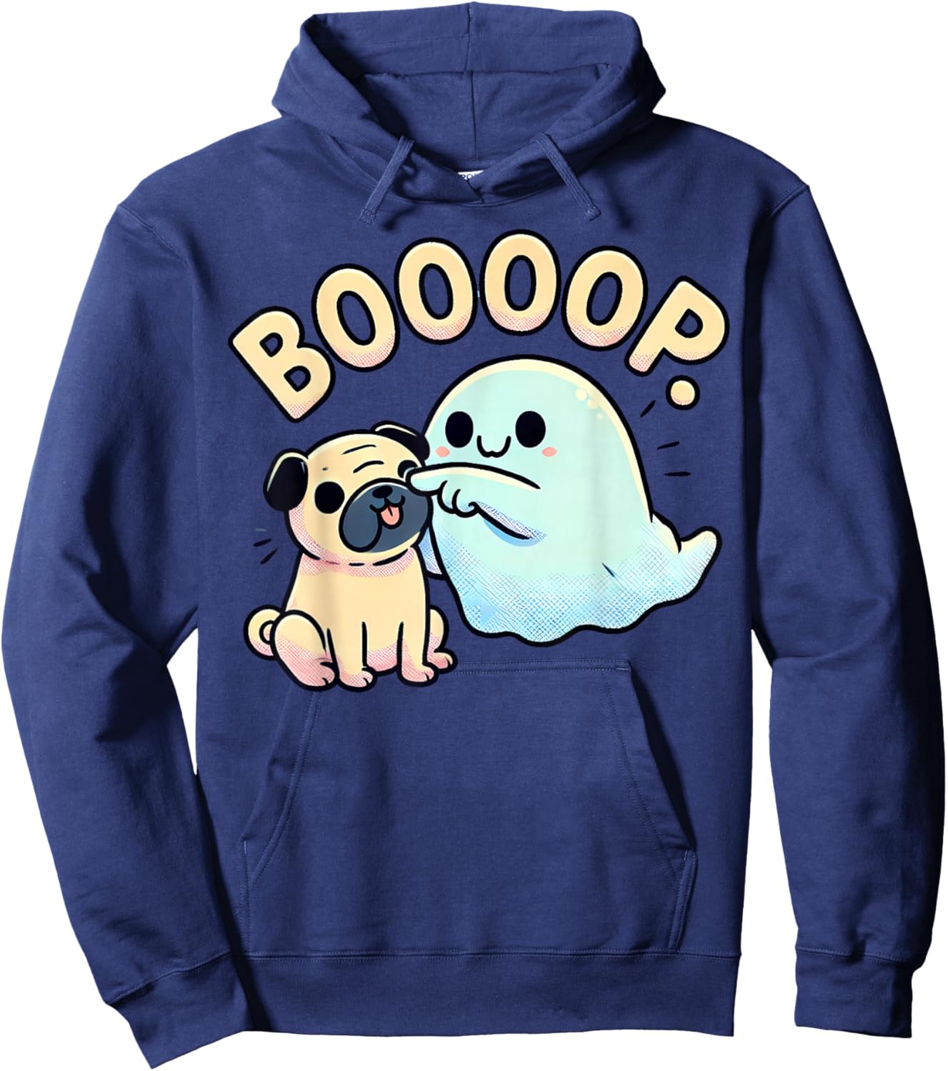 Funny Halloween Ghost Pug Boop Silly Puppy Dog Humor Hoodie - Hoodie | Navy
