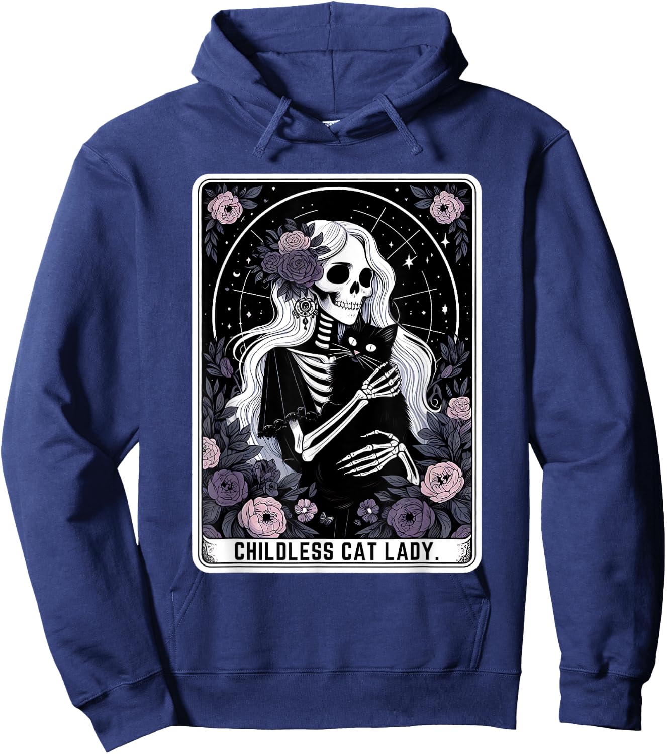 Childless Cat Lady Cute Gothic Skeleton Tarot Card Women Hoodie - Hoodie | Navy