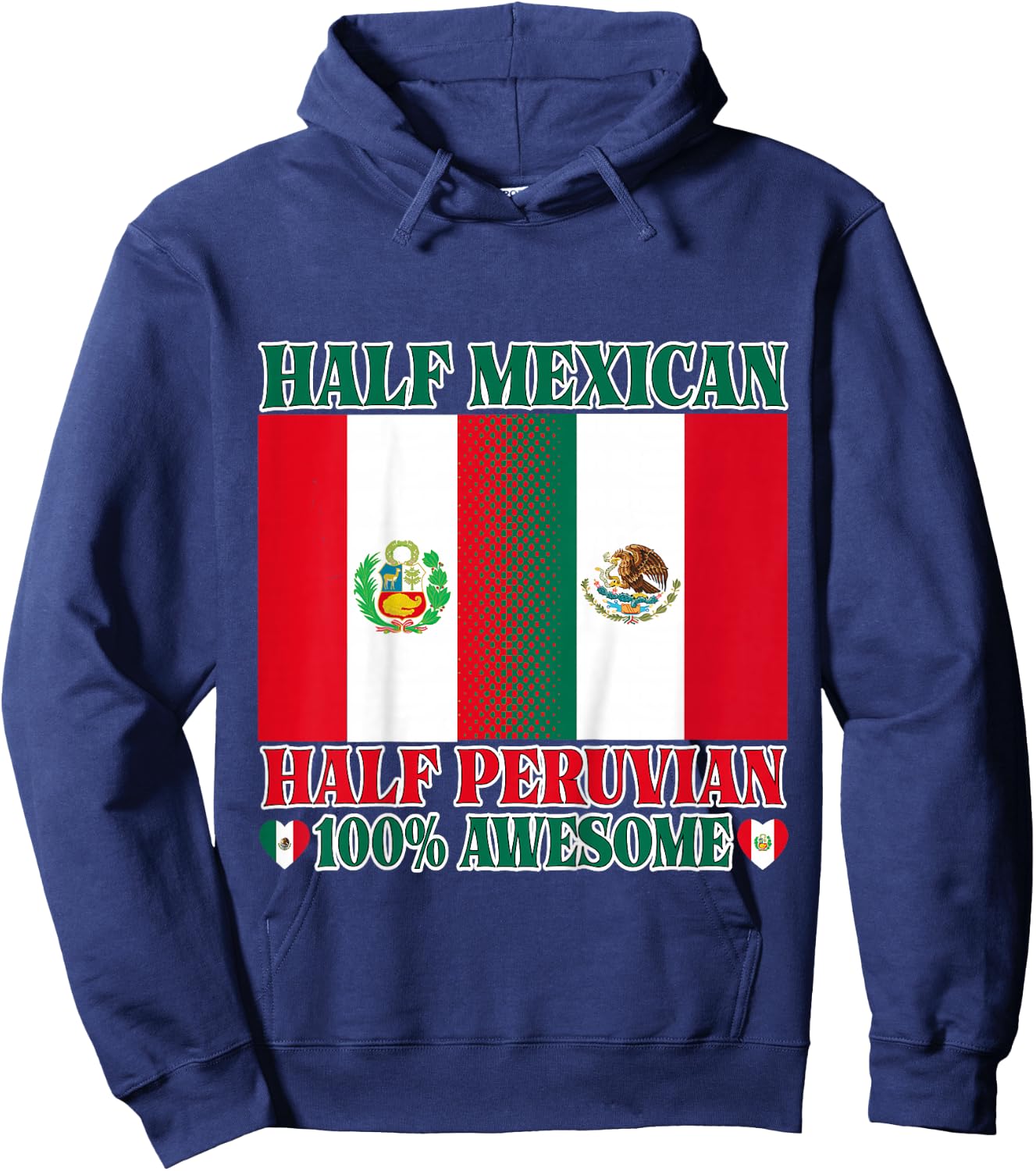 Half Mexican Half Peruvian Toddler Mexico Peru Flag Girl Boy Hoodie - Hoodie | Navy