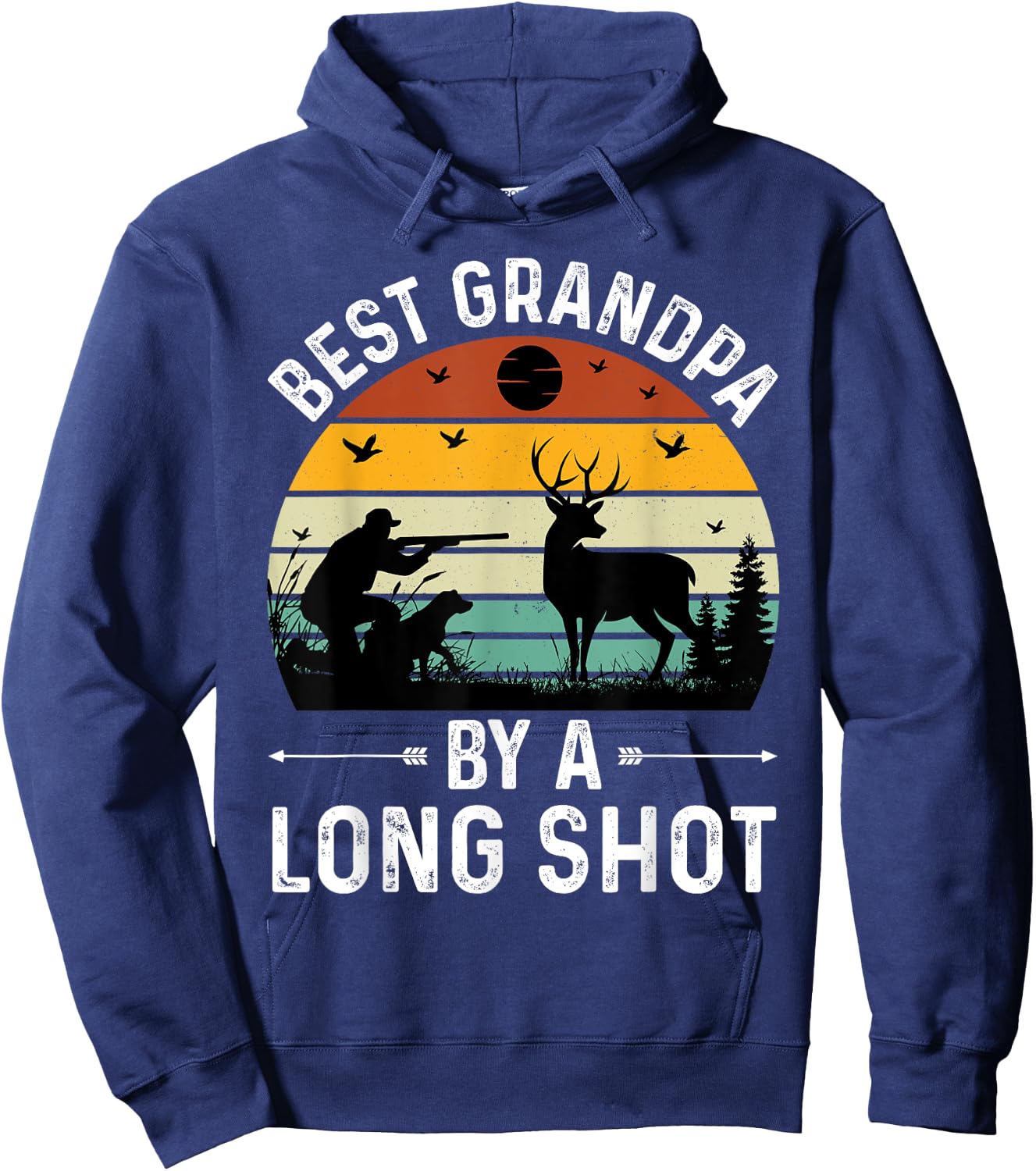 Best Grandpa By a Long Shot Hunting Fathers Day Retro Sunset Hoodie - Hoodie | Navy