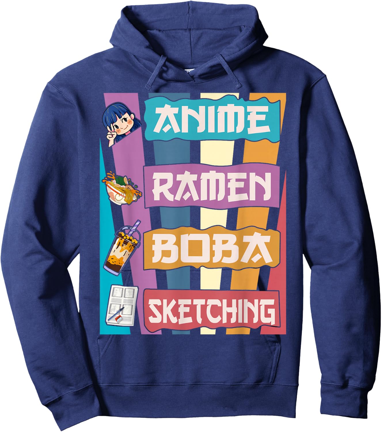 Anime Ramen Boba Sketching Kawaii Anime Lover Merch Gift Hoodie - Hoodie | Navy