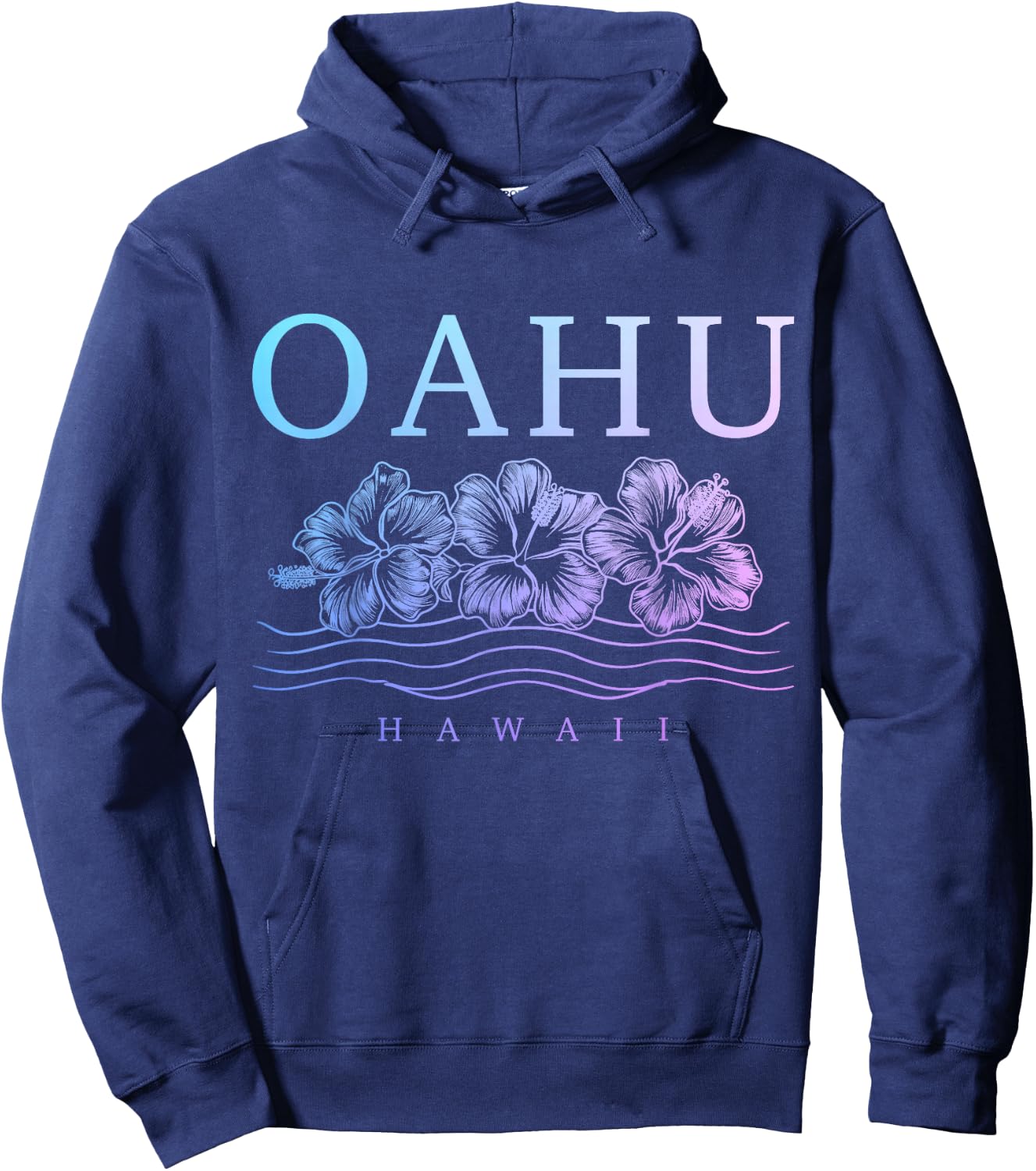 Oahu Hawaii Hawaiian Hibiscus Flowers Surfer Souvenir Hoodie - Hoodie | Navy