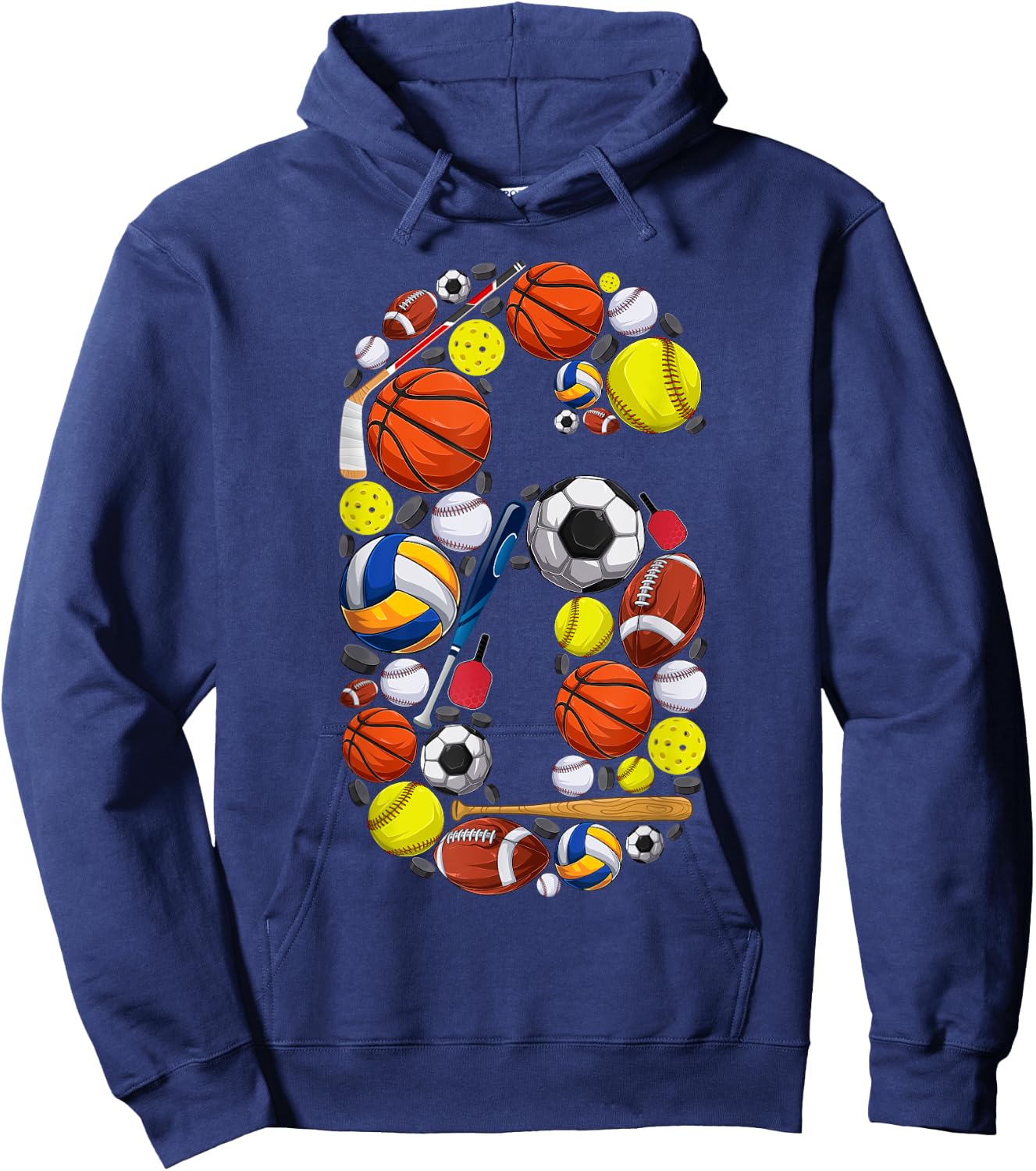 6 Years Old Sports Baller 6th Birthday Party Boys Kids Hoodie - Hoodie | Navy