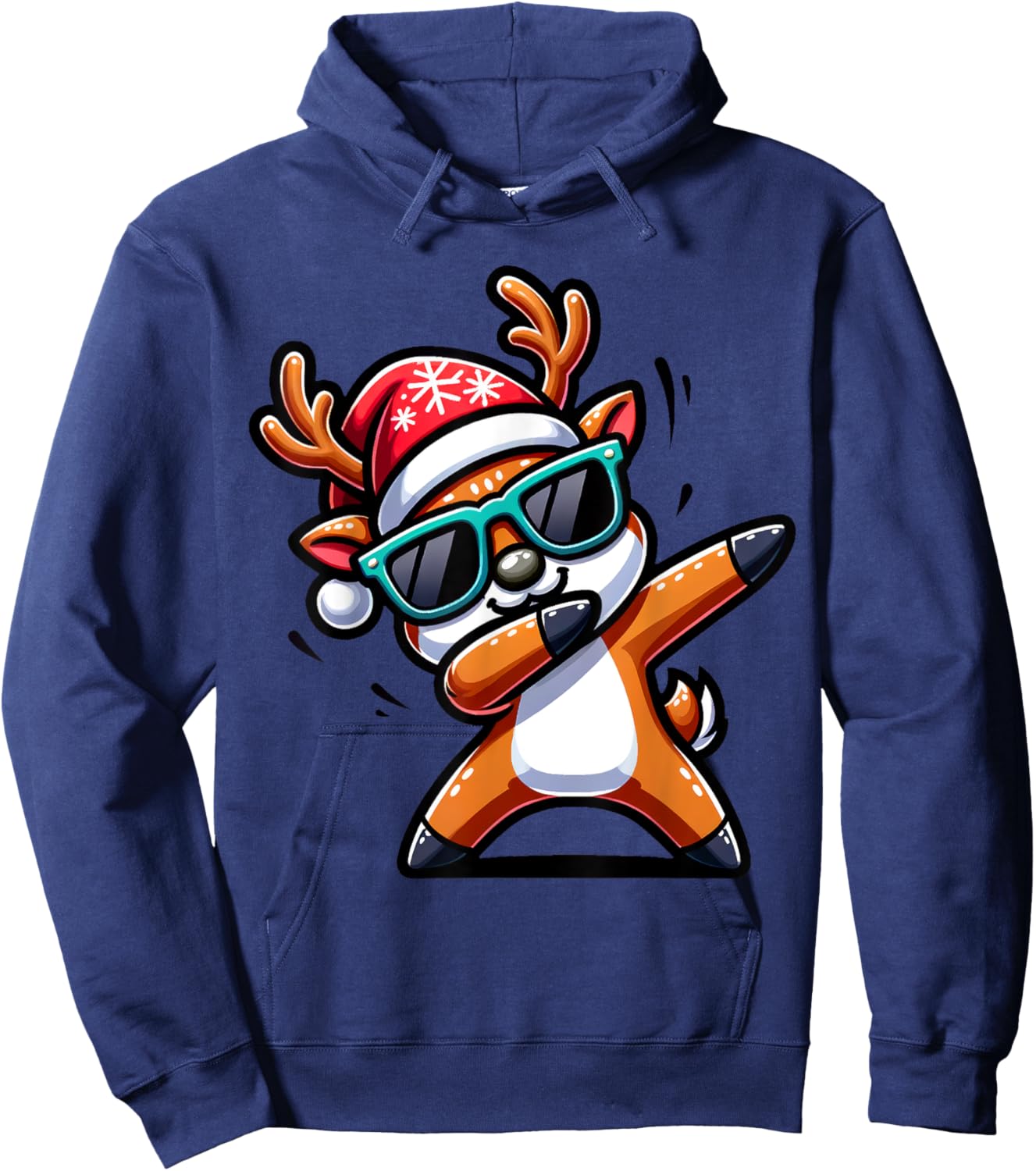 Christmas Reindeer Boys Dabbing Reindeer Santa Xmas Funny Hoodie - Hoodie | Navy