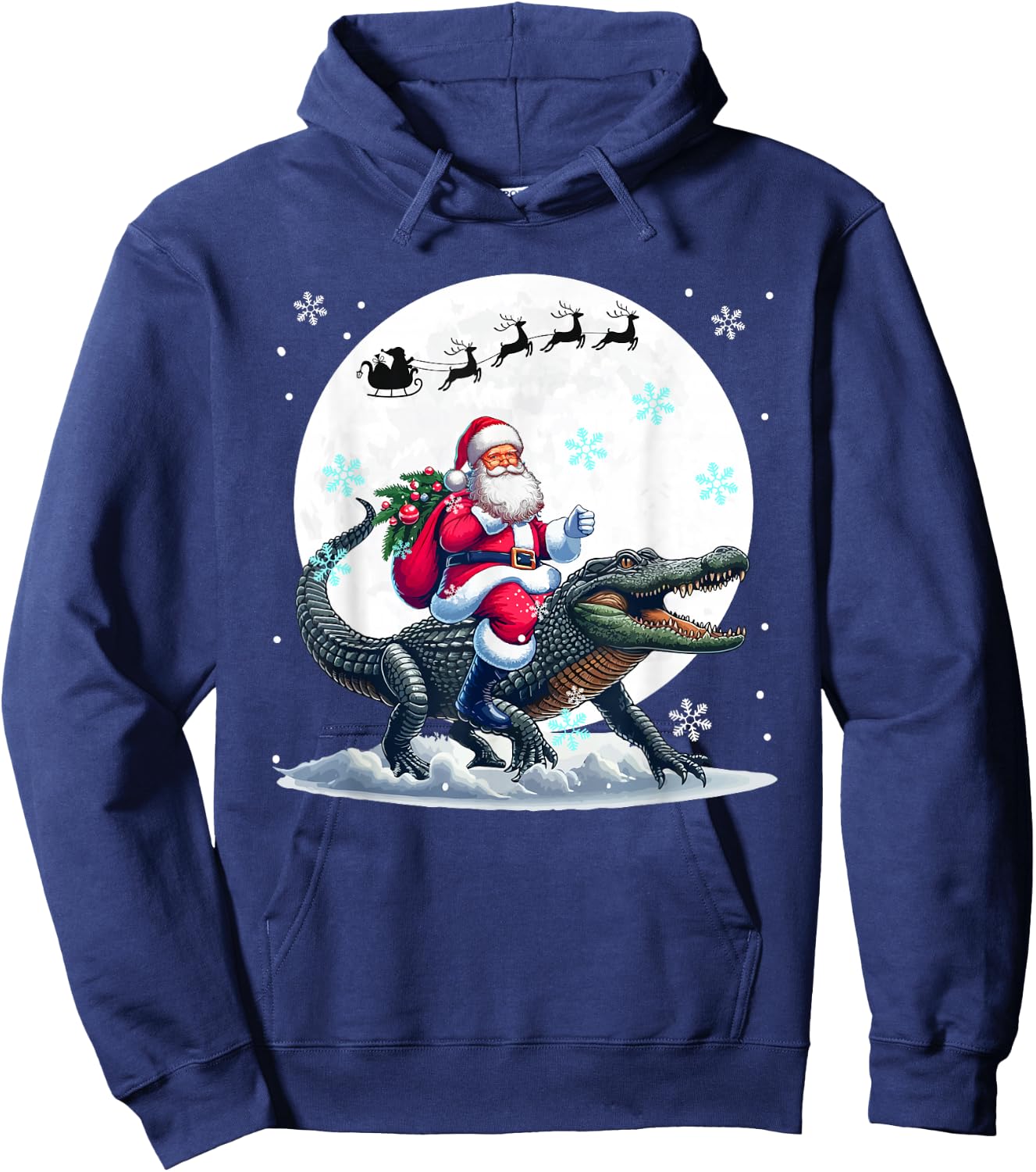 Santa Riding Alligator Christmas Moon Matching Kids Toddler Hoodie - Hoodie | Navy