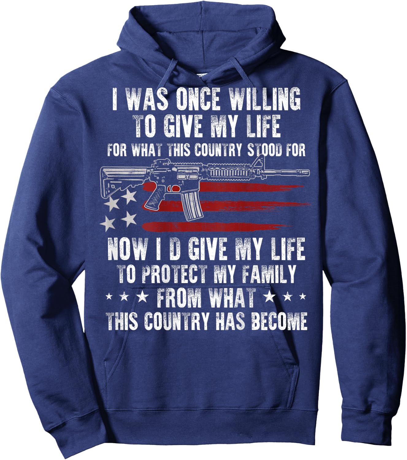 Funny Vintage USA American AR-15 Gun Flag Men Women on back Hoodie - Hoodie | Navy