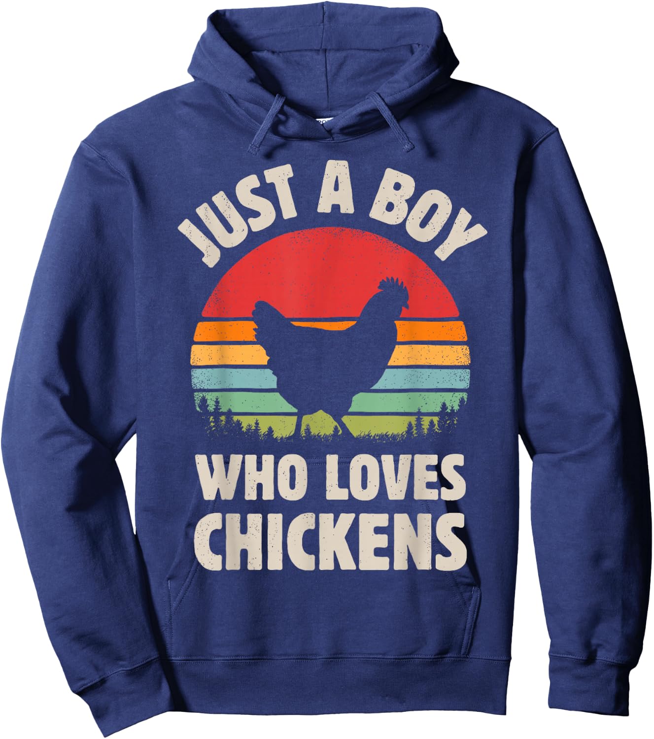 Chicken Just A Boy Who Loves Retro Farm Animal Farmer Sunset Hoodie - Hoodie | Navy