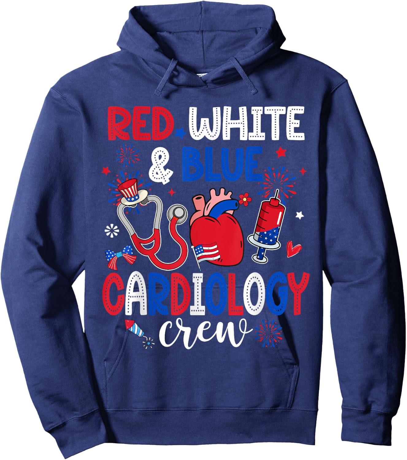 Red White & Blue Cardiology Crew Cardiac Tech 4th Of July Women Men Hoodie - Hoodie | Navy