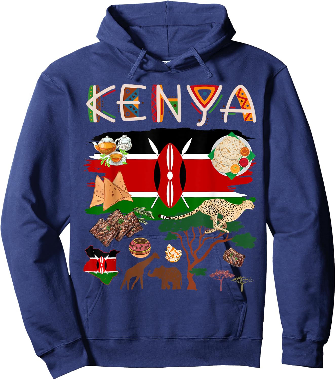 Kenya Flag Outfit Idea For Kids Kenya Food & Kenyan Flag Hoodie - Hoodie | Navy