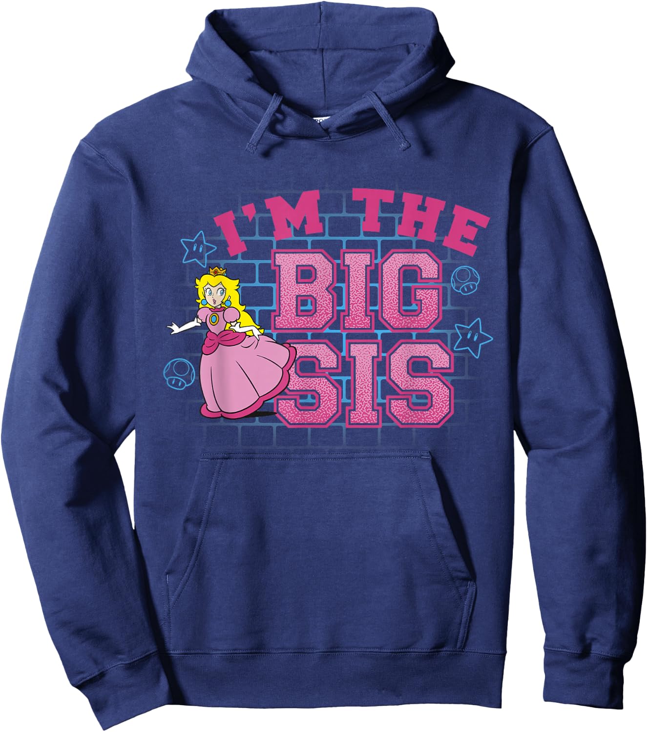 Super Mario I'm The Big Sis Peach Pink Text Portrait Hoodie - Hoodie | Navy