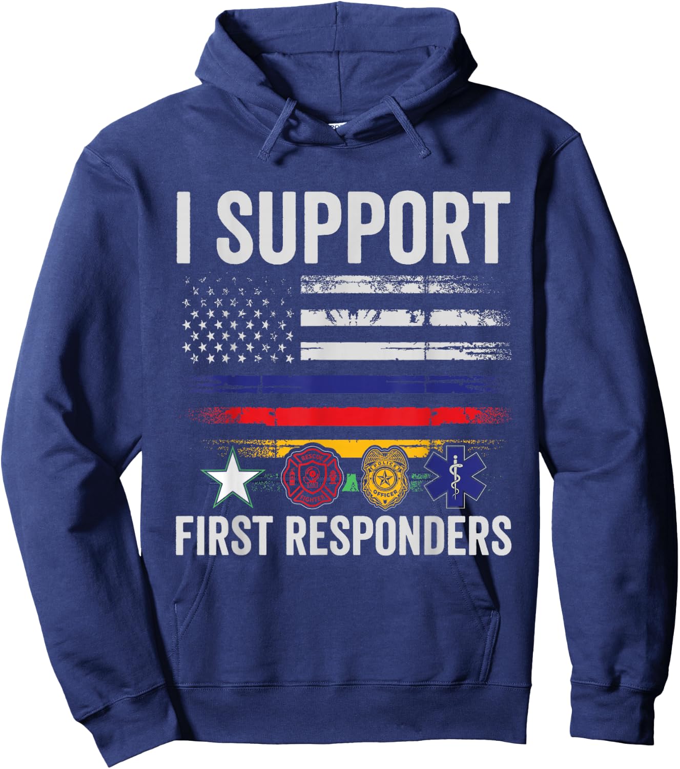 First Responders American Thin Line Police Fire Military EMS Hoodie - Hoodie | Navy