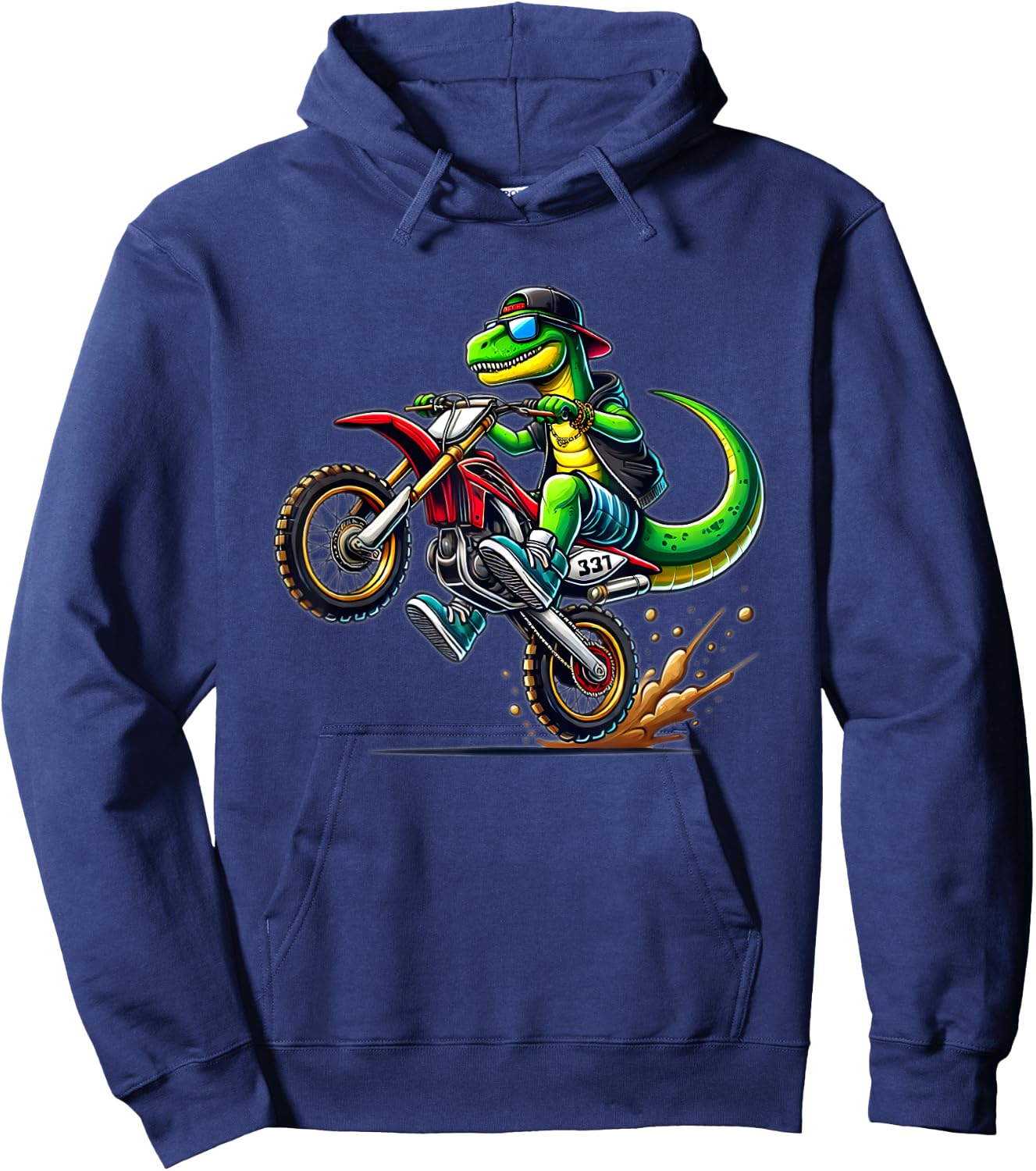 Funny Dirt Bike Boys Kids Dinosaur Motorcycle Riding Hoodie - Hoodie | Navy