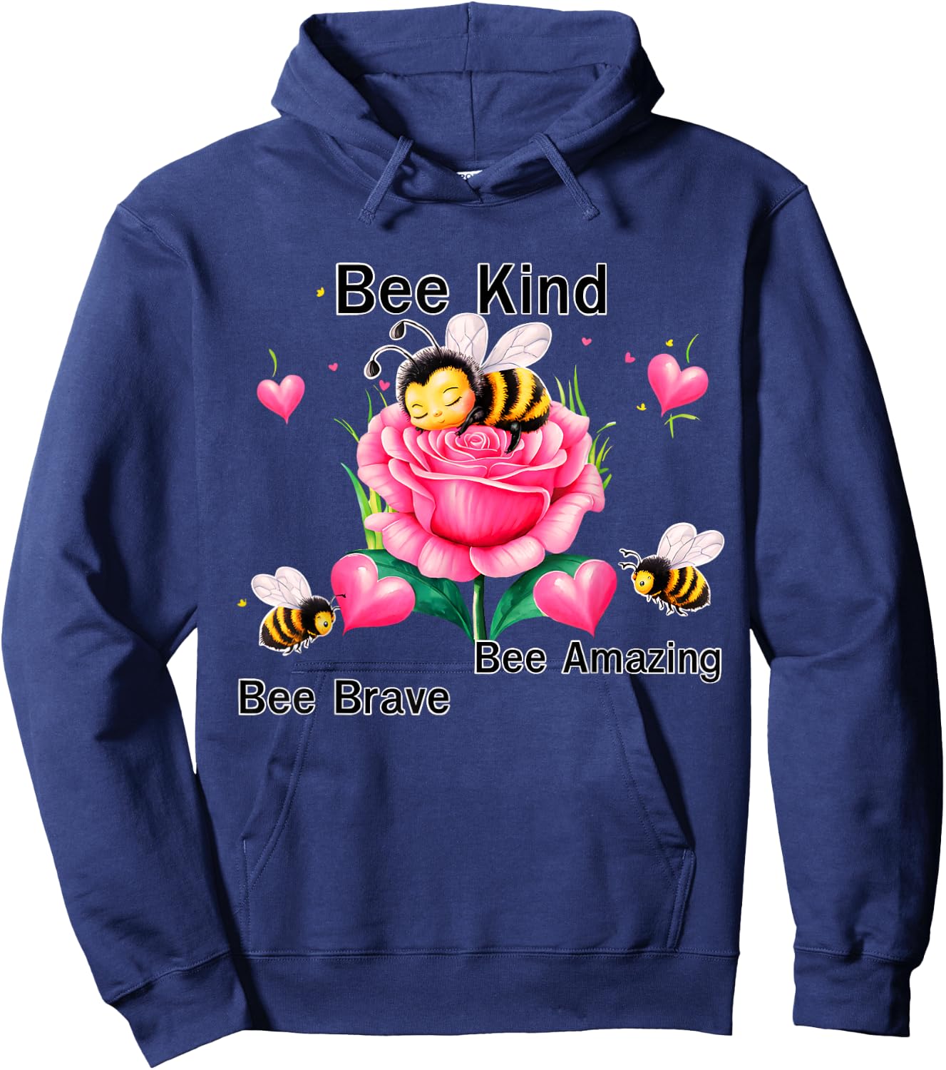 BumbleBee Bee Kind Positive Buble Bee Flowers Rose Hoodie - Hoodie | Navy