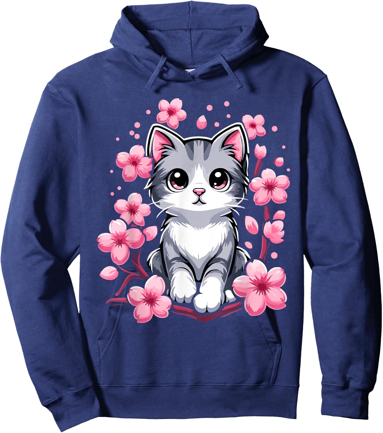 Cute Cherry Blossom Cat Kitten Men Women Girls Kids Hoodie - Hoodie | Navy