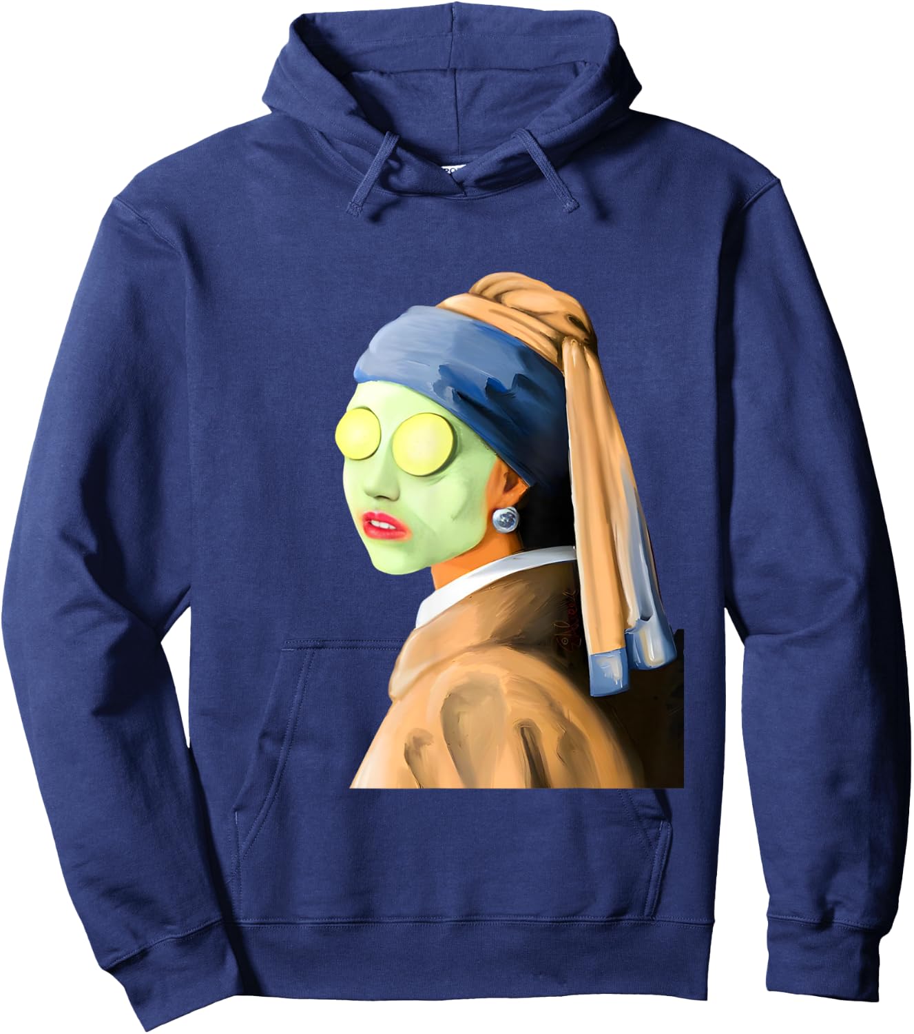 Girl with a Pearl Earring Face Mask by Johannes Vermeer Art Hoodie - Hoodie | Navy