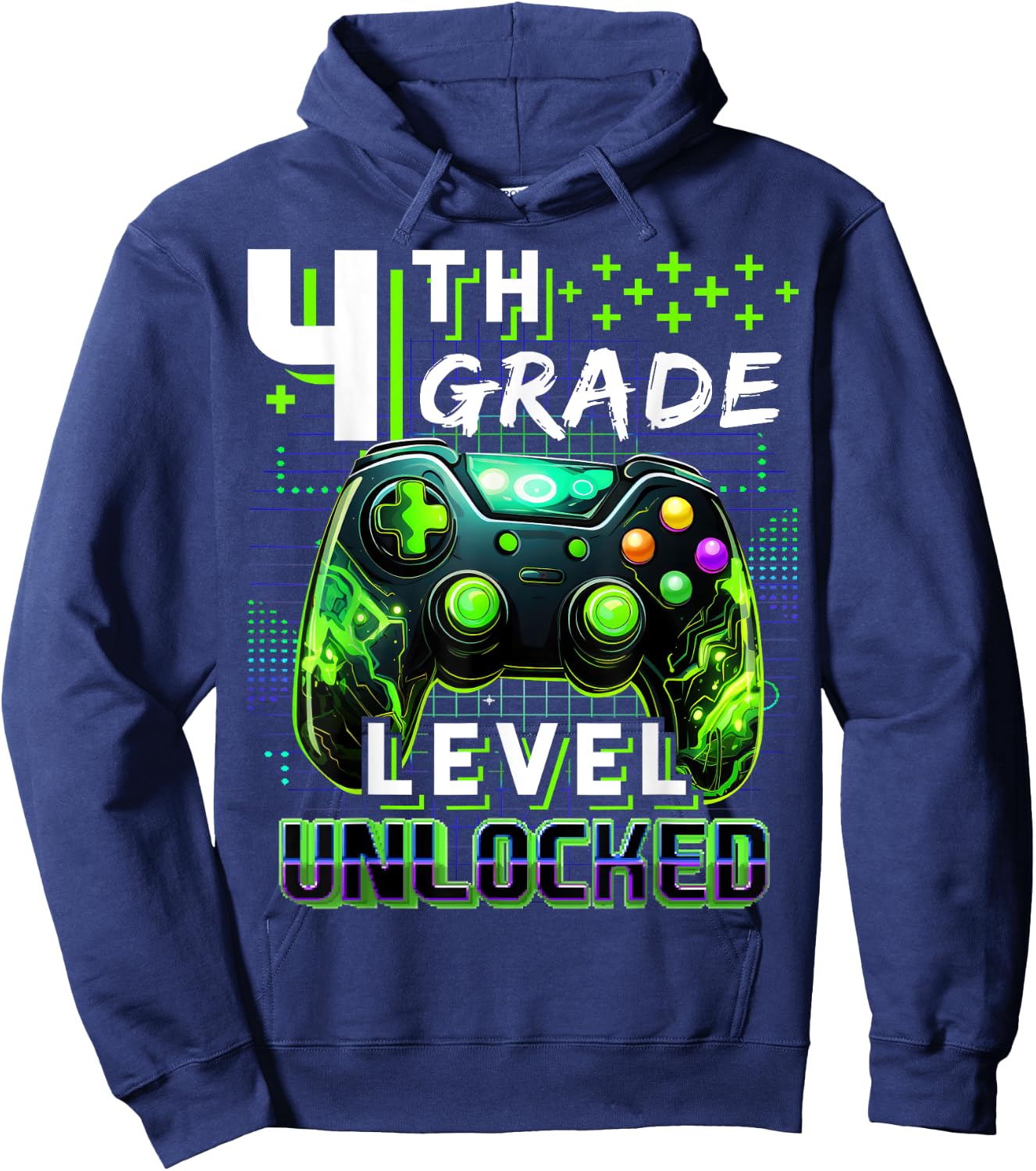 Back to School 4th Grade Boys Gamer First Day School Level Hoodie - Hoodie | Navy