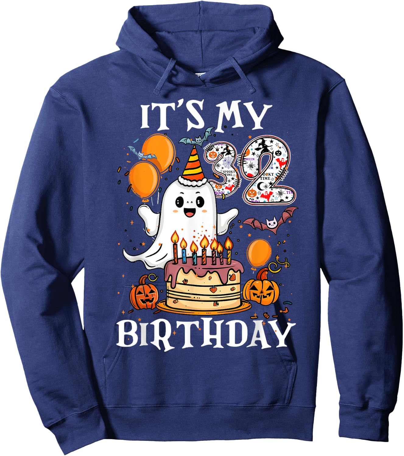 Boo It's My 32nd Birthday Halloween Ghost 32 Years Old B-day Hoodie - Hoodie | Navy