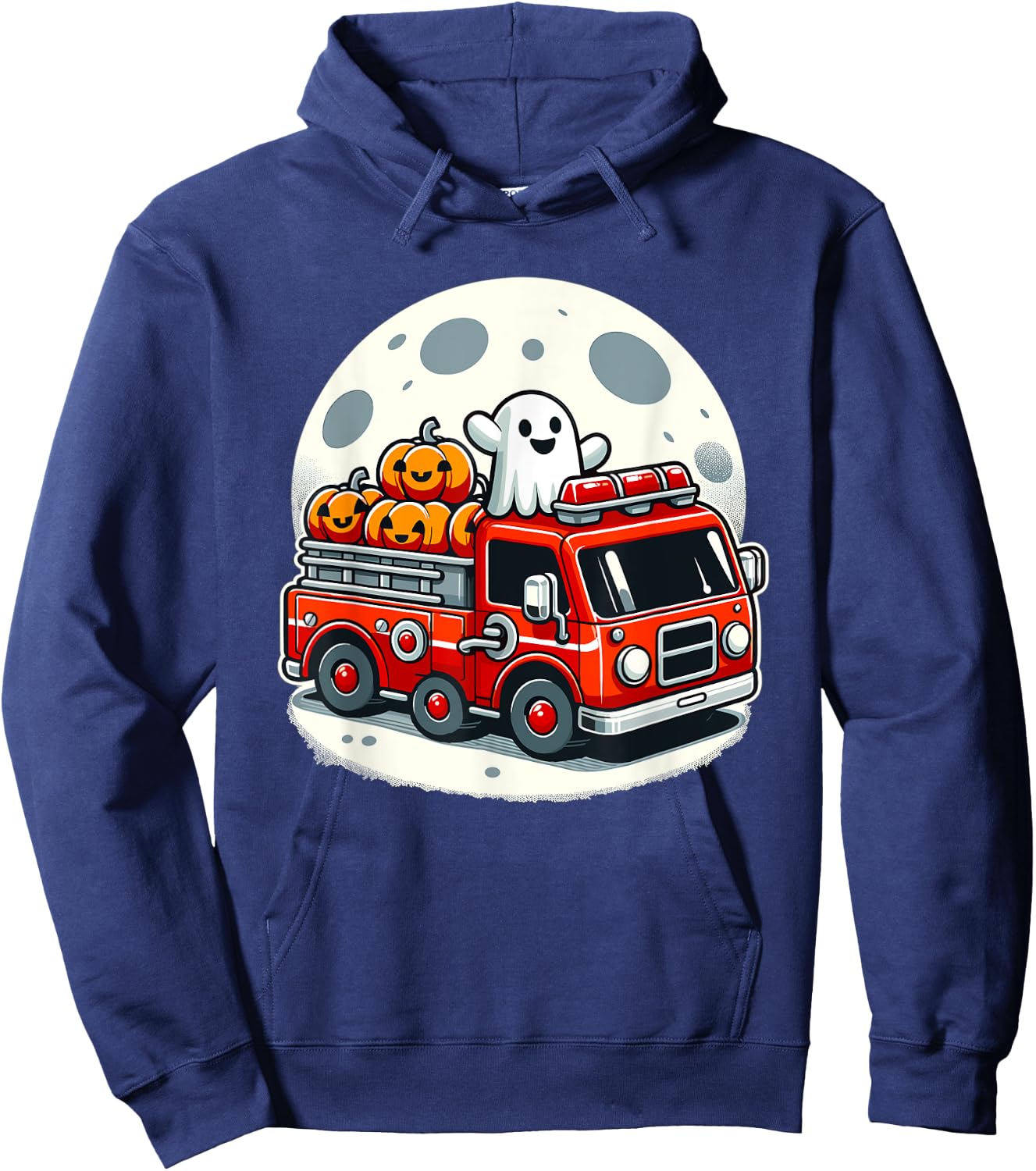 Halloween Ghost Firetruck Funny Pumpkins For Kids Hoodie - Hoodie | Navy